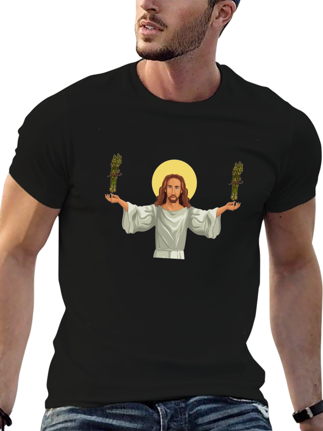 Black Jesus Asparagus Funny Graphic T-Shirt view 6