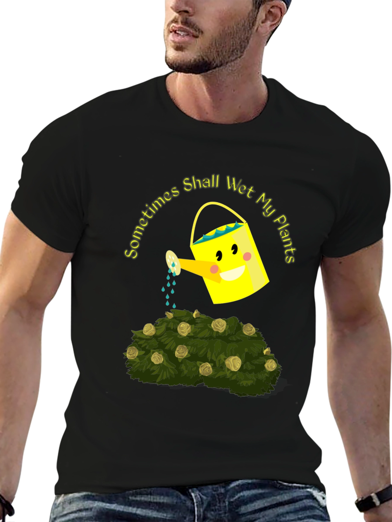 Black Funny Gardening T-Shirt - Sometimes I Shall Wet My Plants view 6