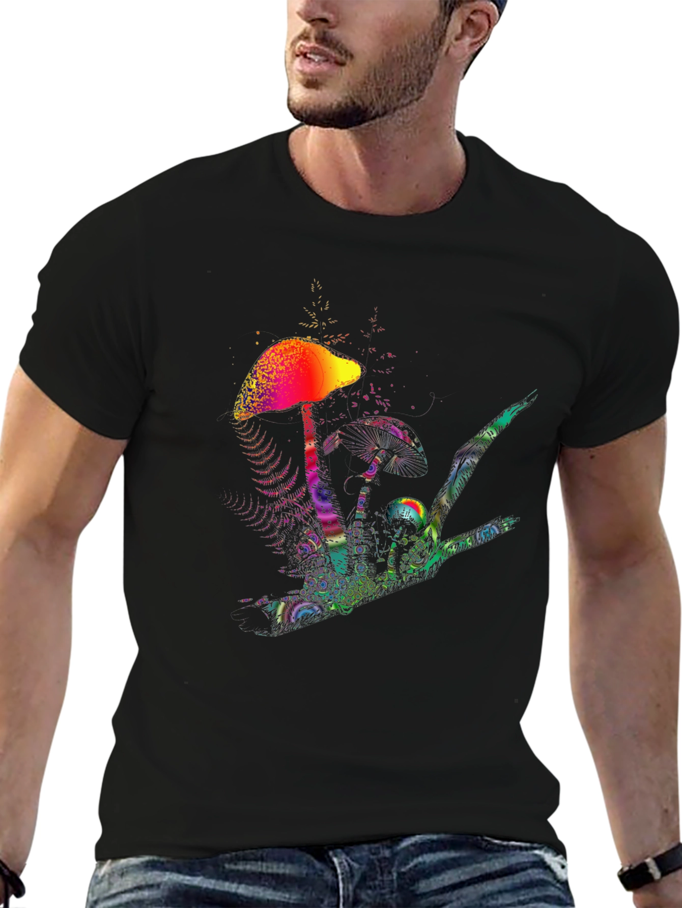 Black Psychedelic Mushroom Graphic T-Shirt view 6