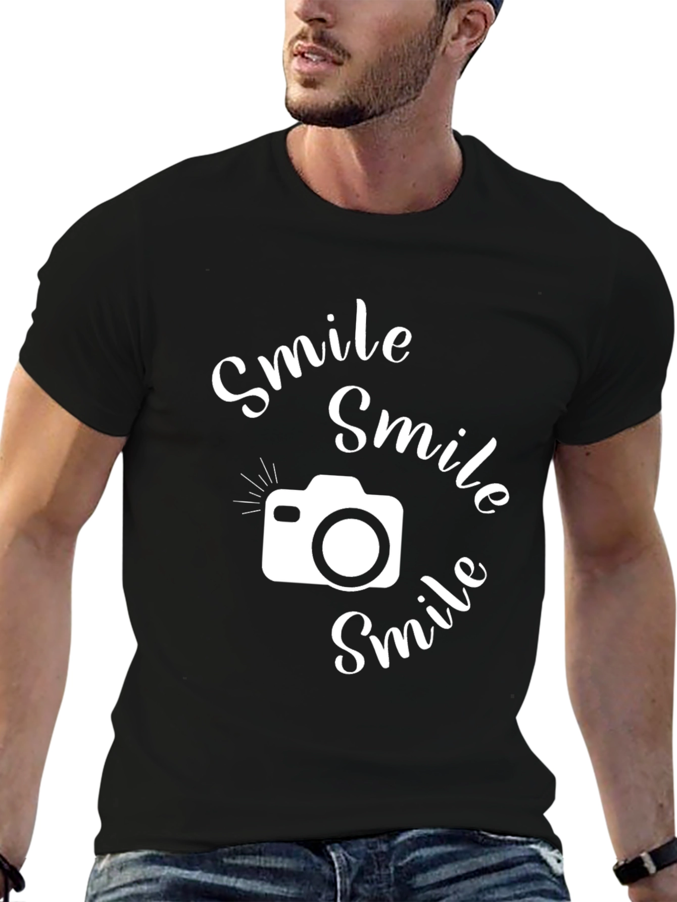 Black Smile Camera Graphic T-Shirt - Casual Black Tee view 6