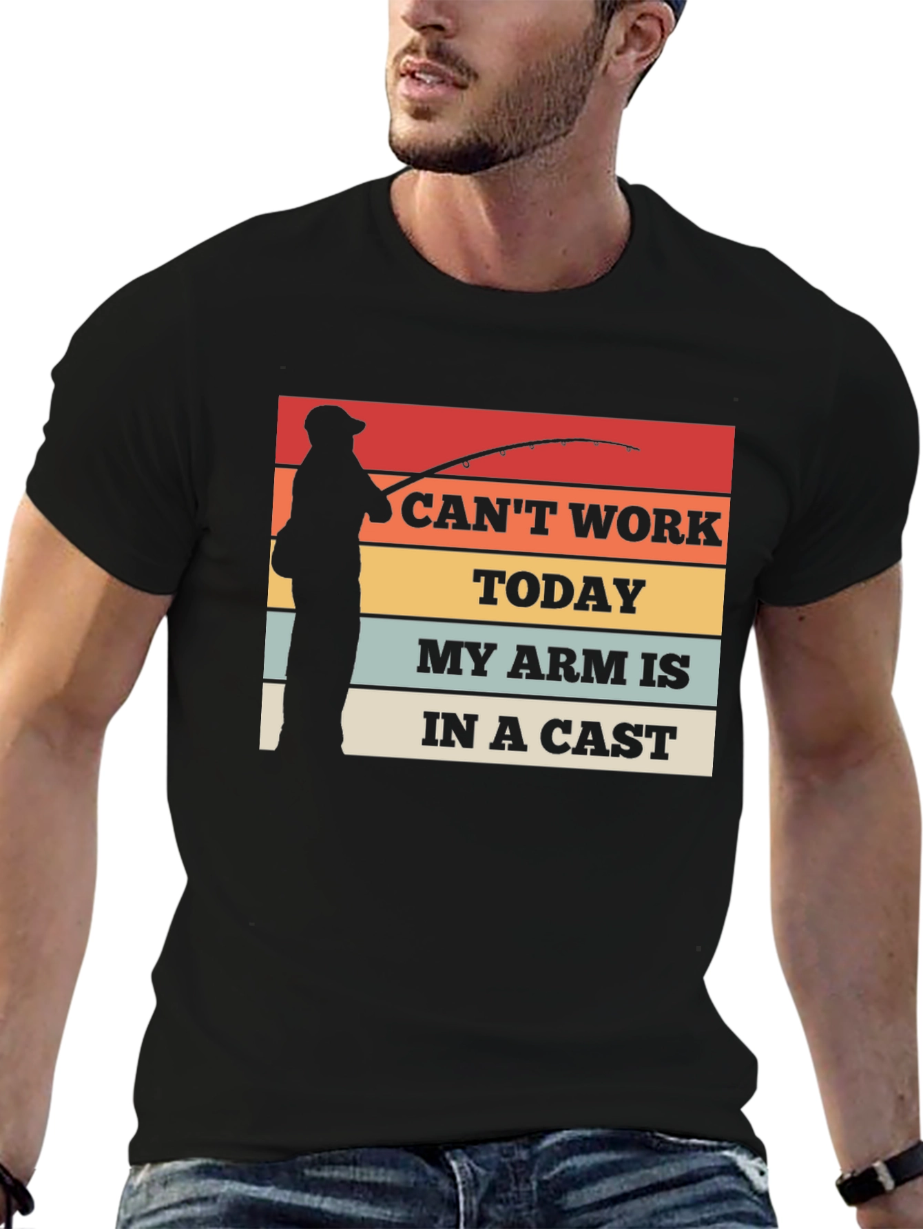 Black Funny Fishing T-Shirt: "I Can't Work Today" view 6
