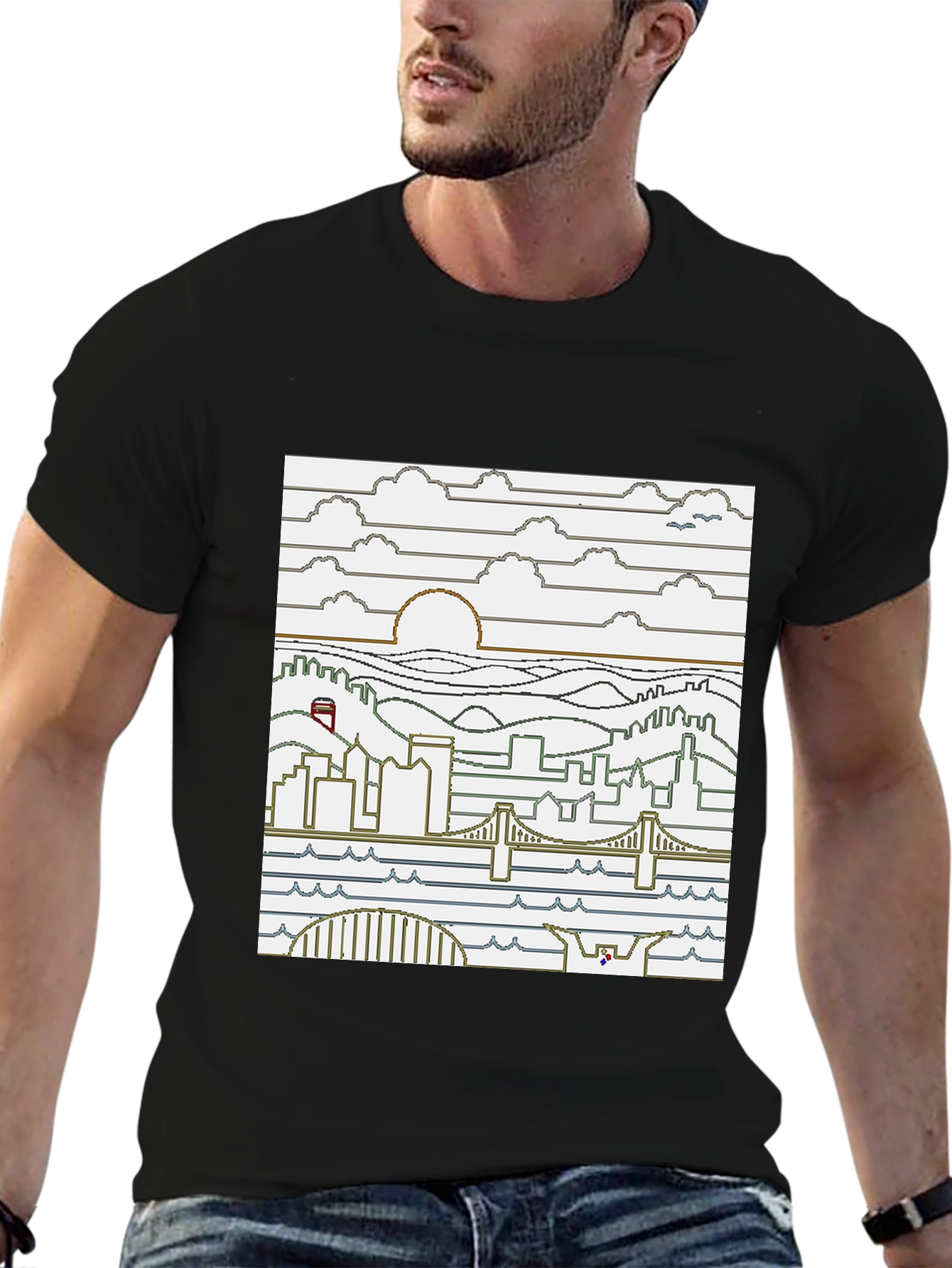 Black Pixel Art Cityscape T-Shirt - Graphic Novel Tee view 6