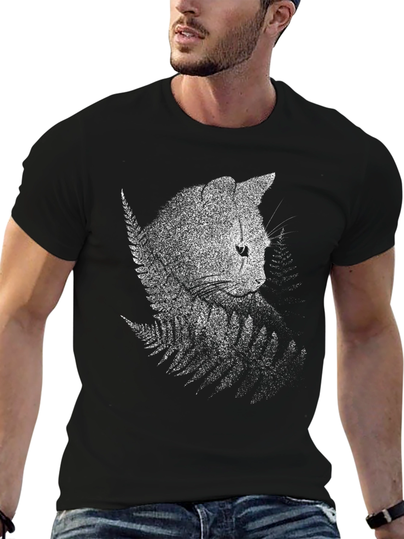 Black Cat Fern T-Shirt - Nature Inspired Graphic Tee view 6