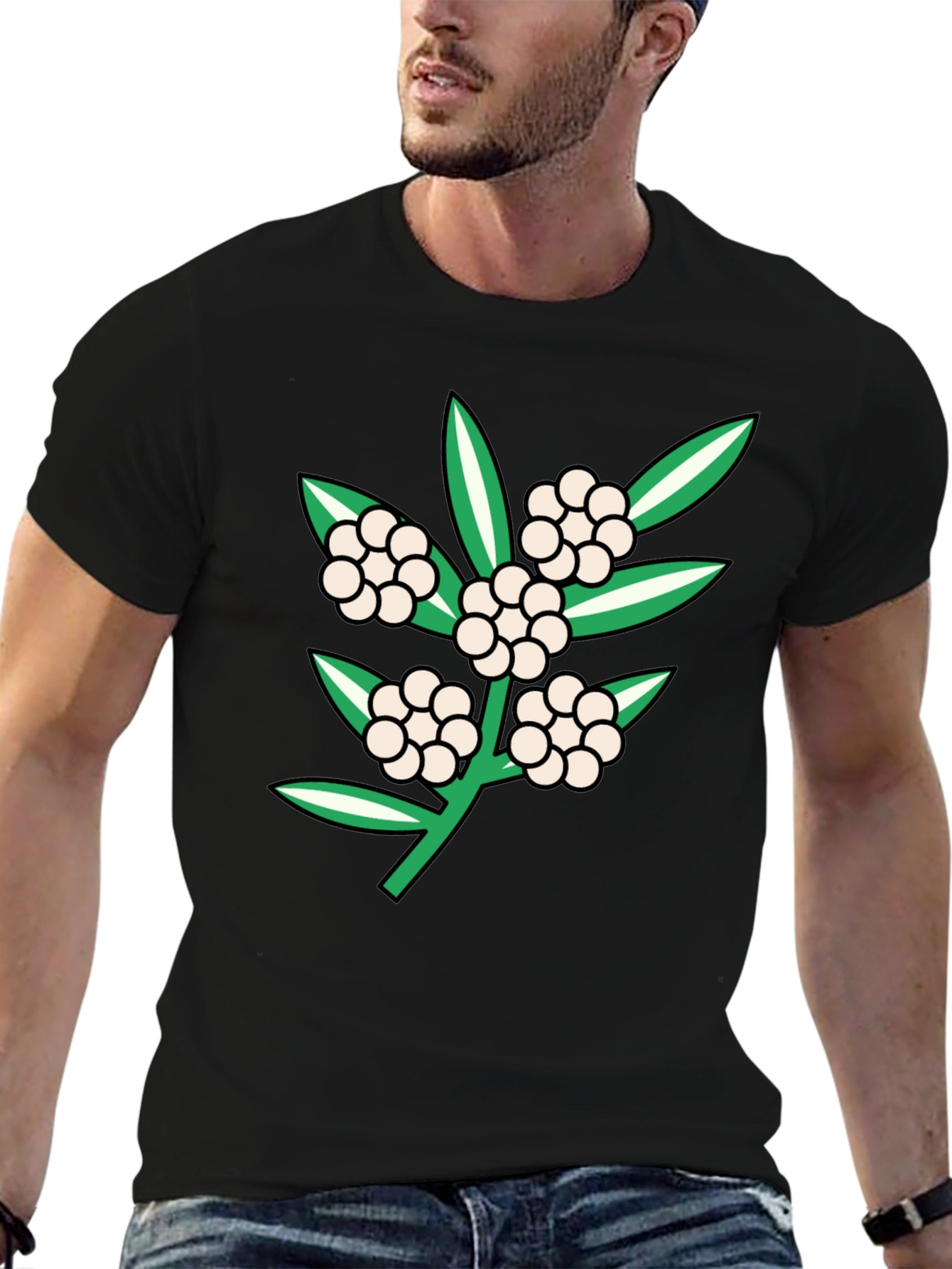 Black Floral Design Tee - Black Cotton Blend view 6