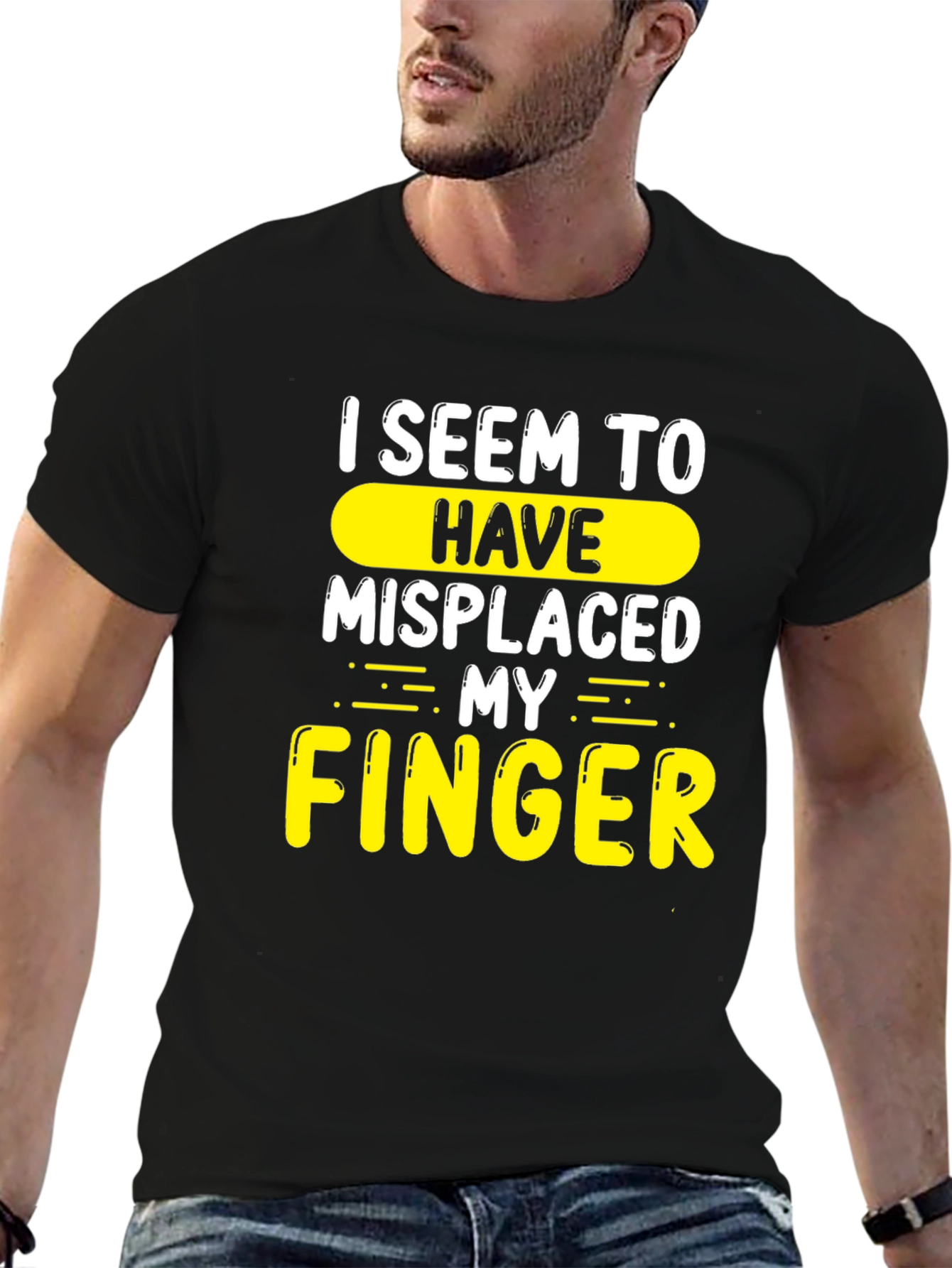 Black Misplaced Finger Graphic Novelty T-Shirt view 6