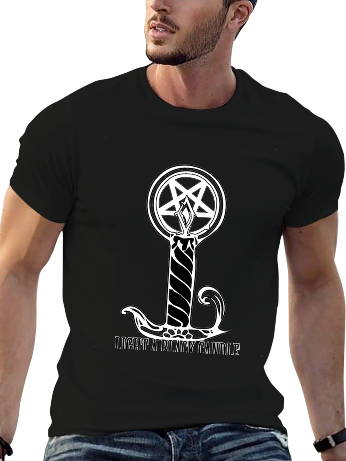 Black Black T-Shirt: Light a Black Candle Design view 6