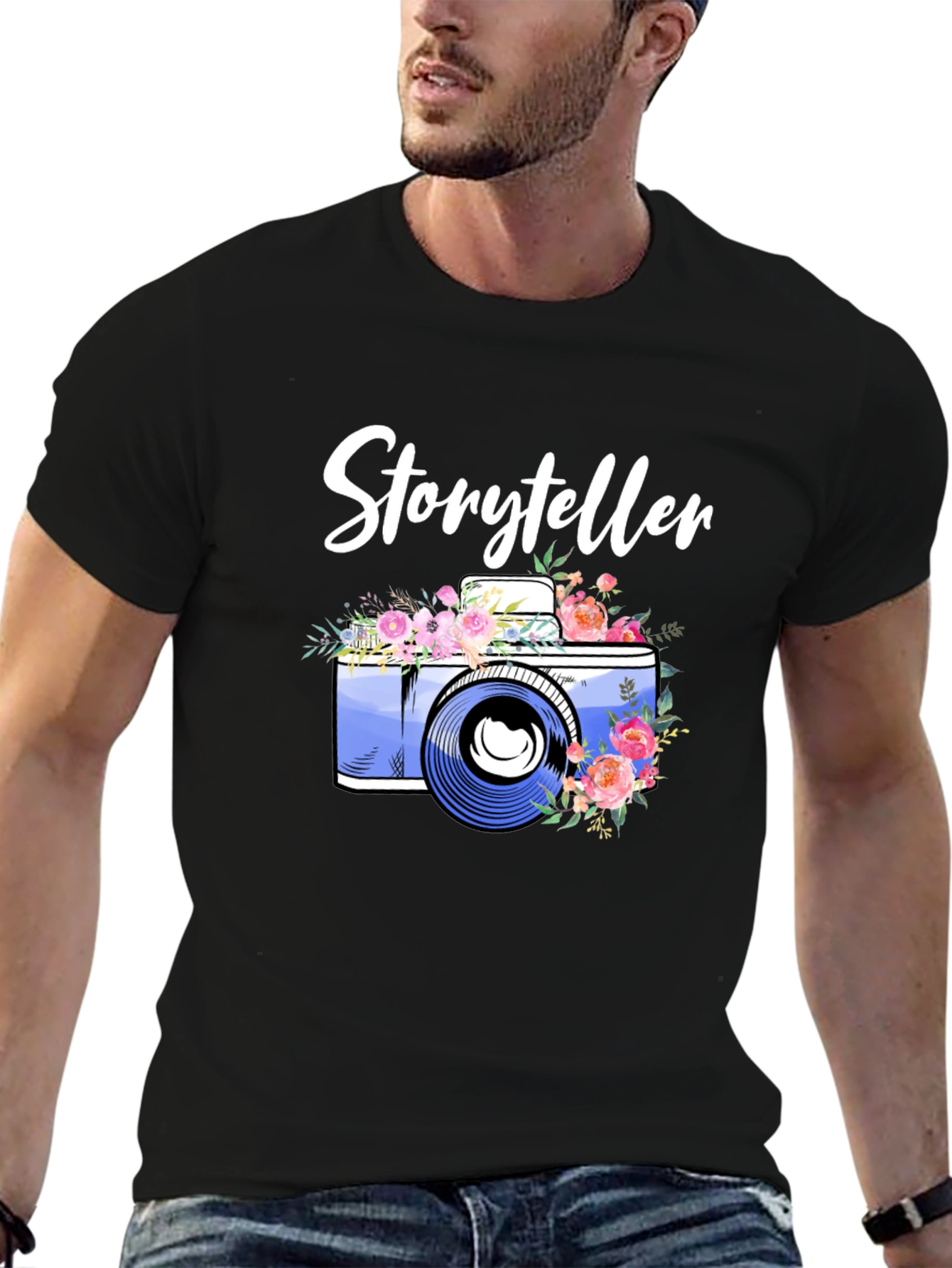 Black Storyteller Camera Floral T-Shirt view 6