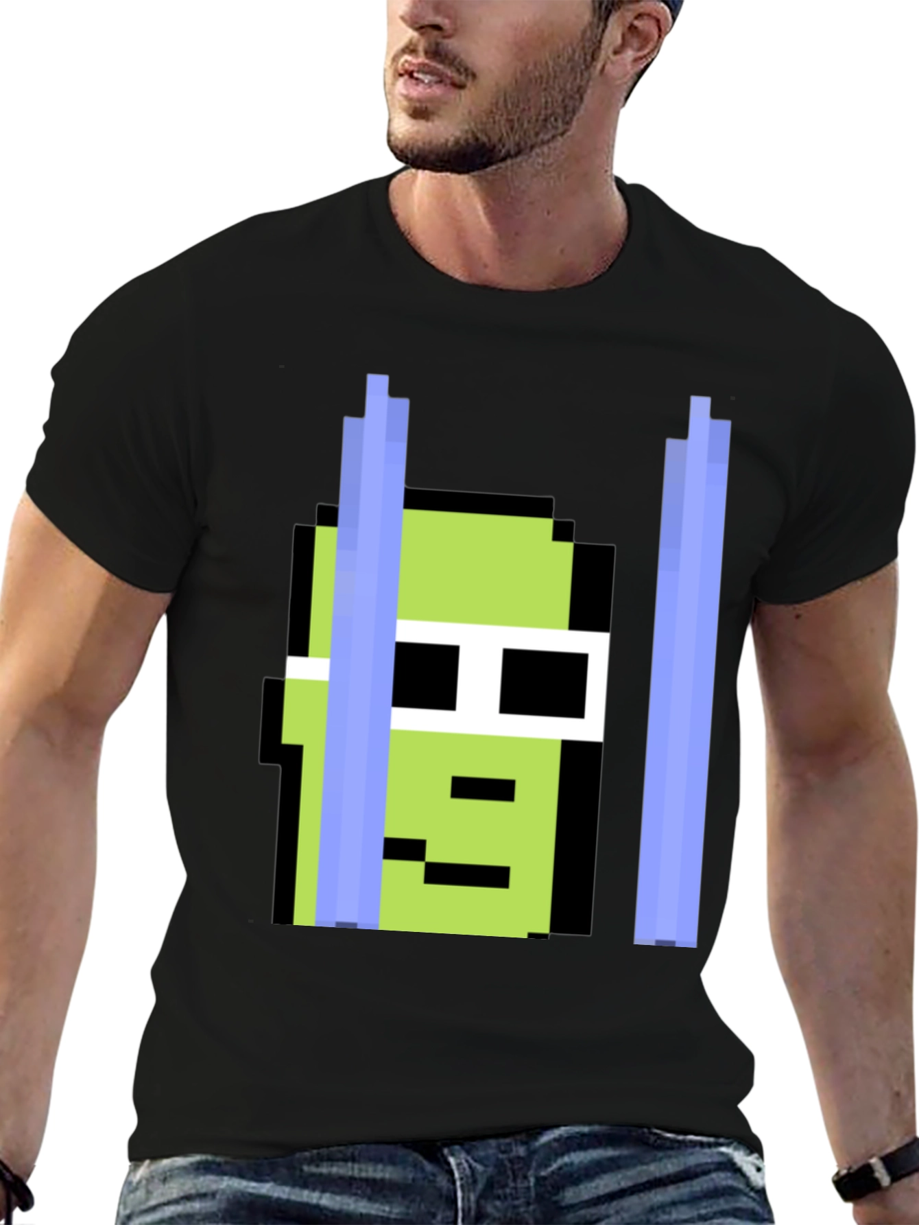 Black Pixelated Green Character Tee view 6