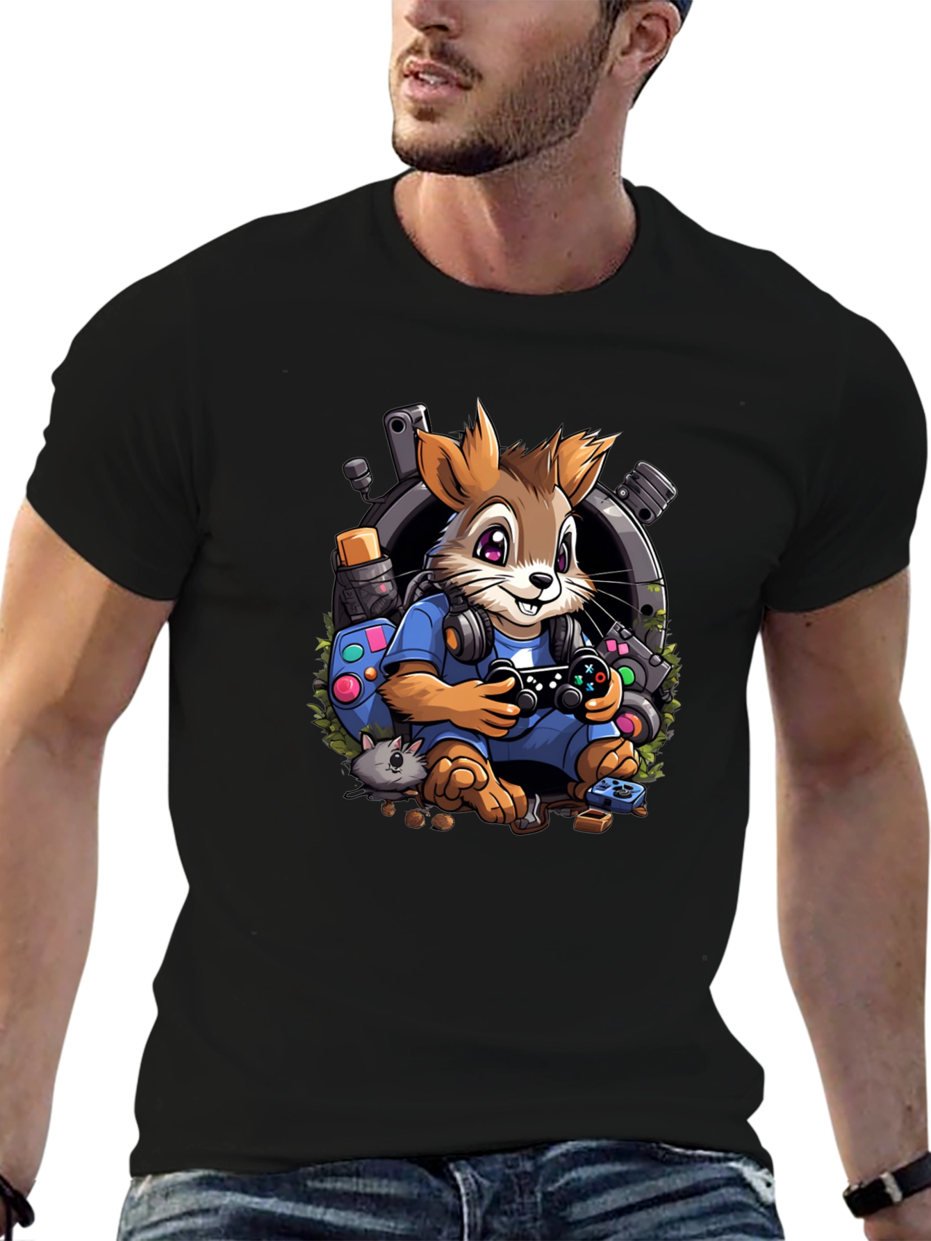 Black Gamer Squirrel T-Shirt view 6
