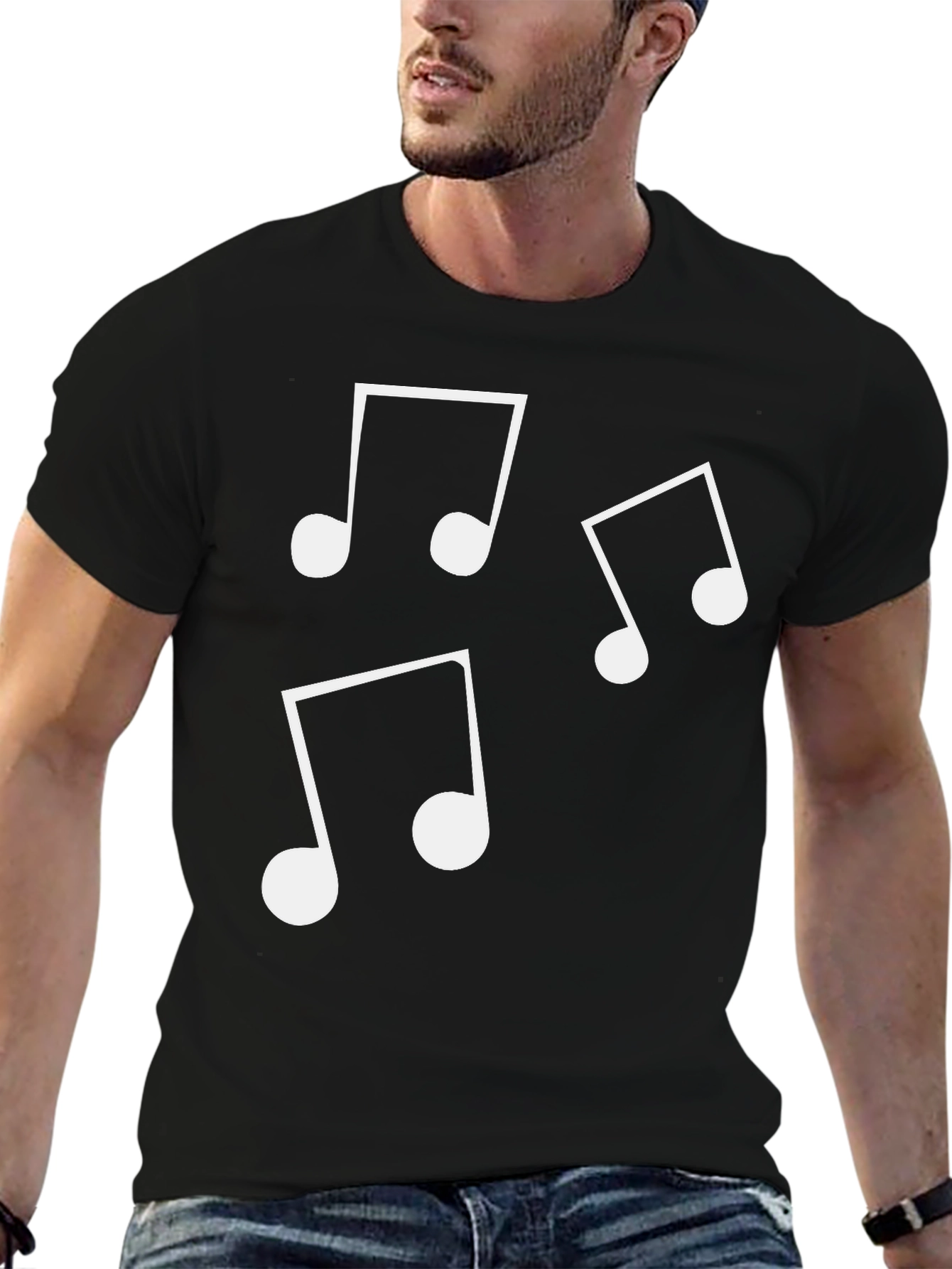 Black Musical Notes Graphic T-Shirt - Casual Wear view 6