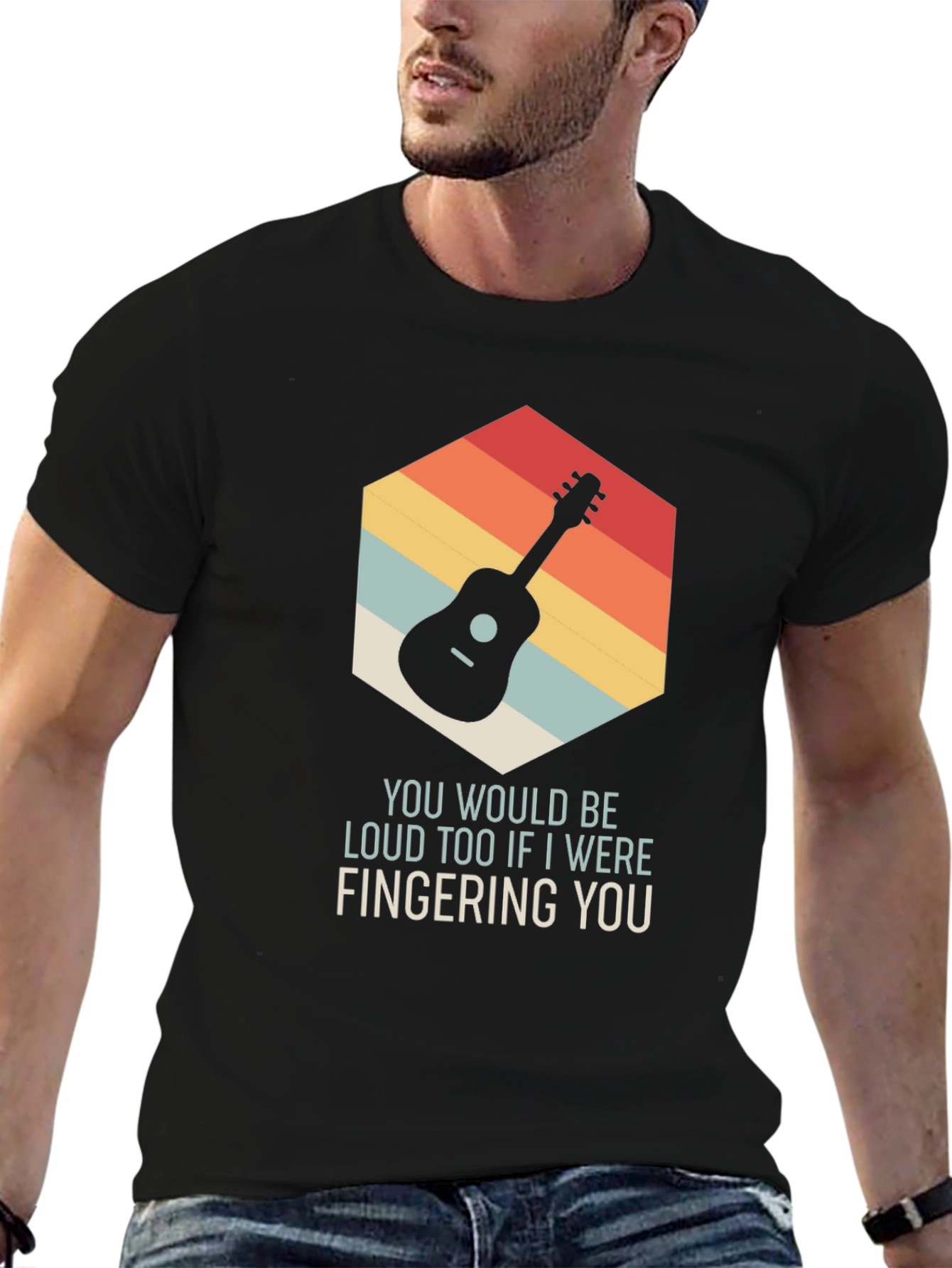 Black Guitar Fingering T-Shirt - Funny Music Tee view 6