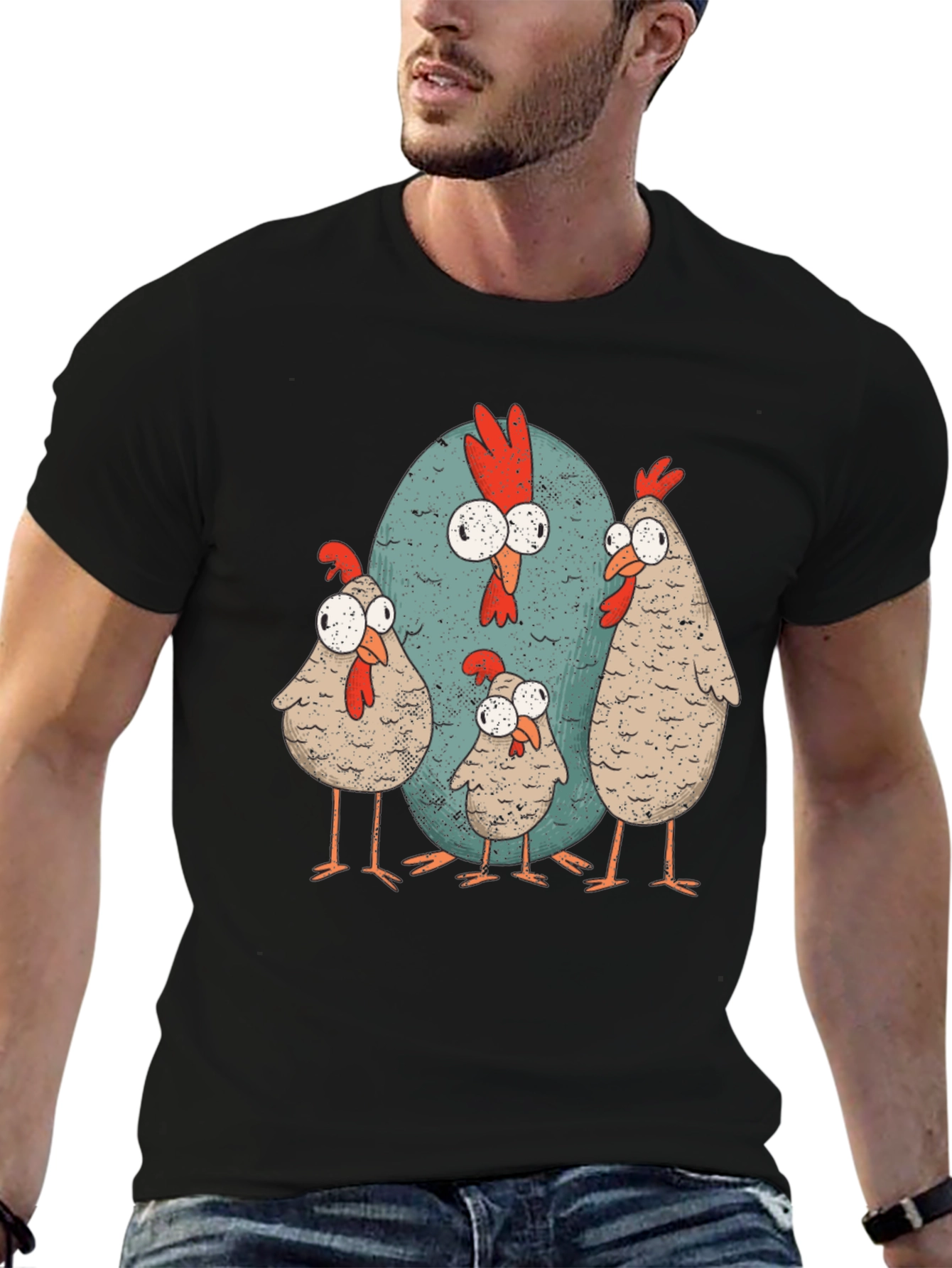 Black Funny Chicken Family Graphic Tee - Quirky Casual Wear view 6