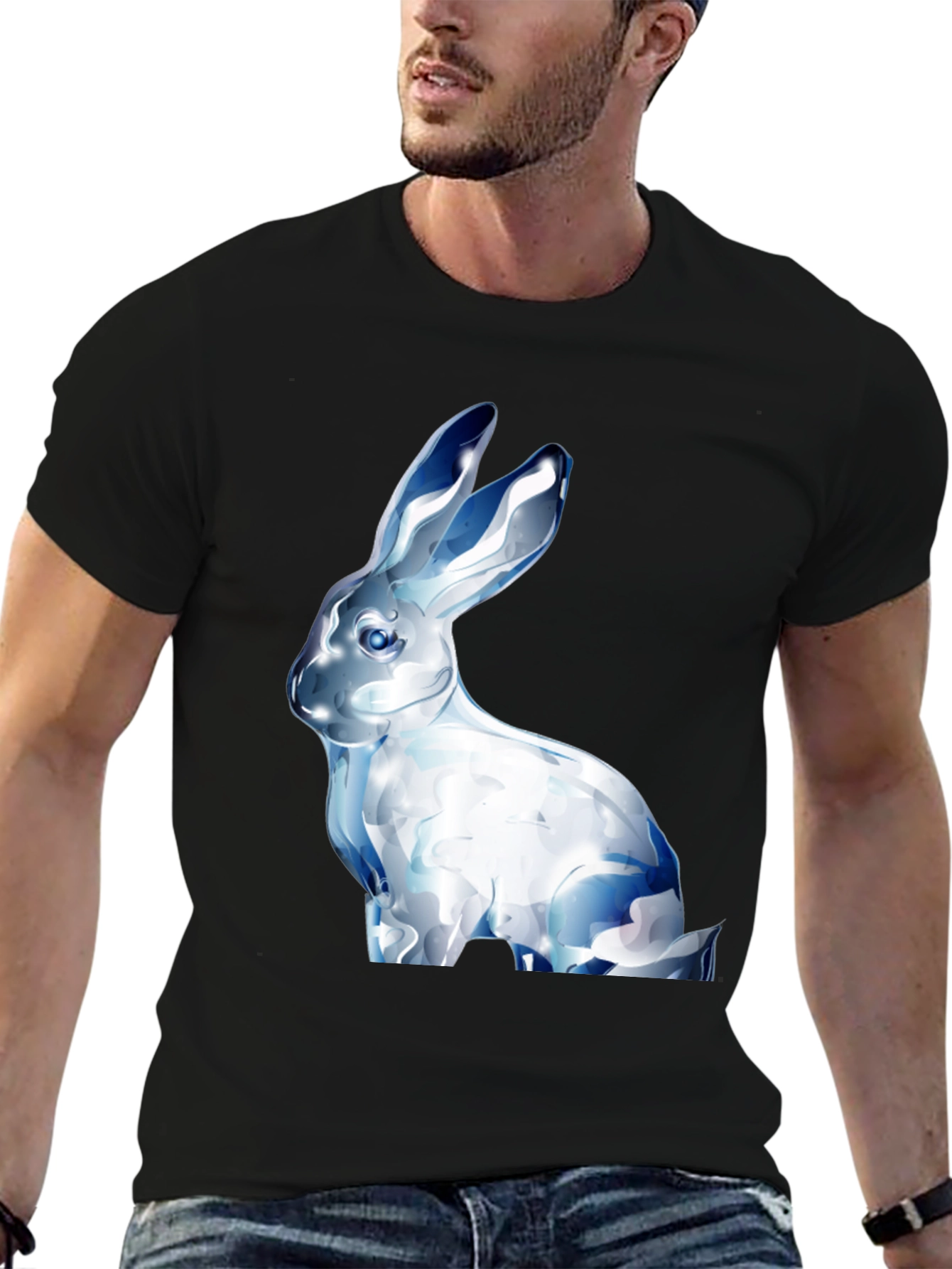 Black Crystal Rabbit Graphic Black T-Shirt view 6