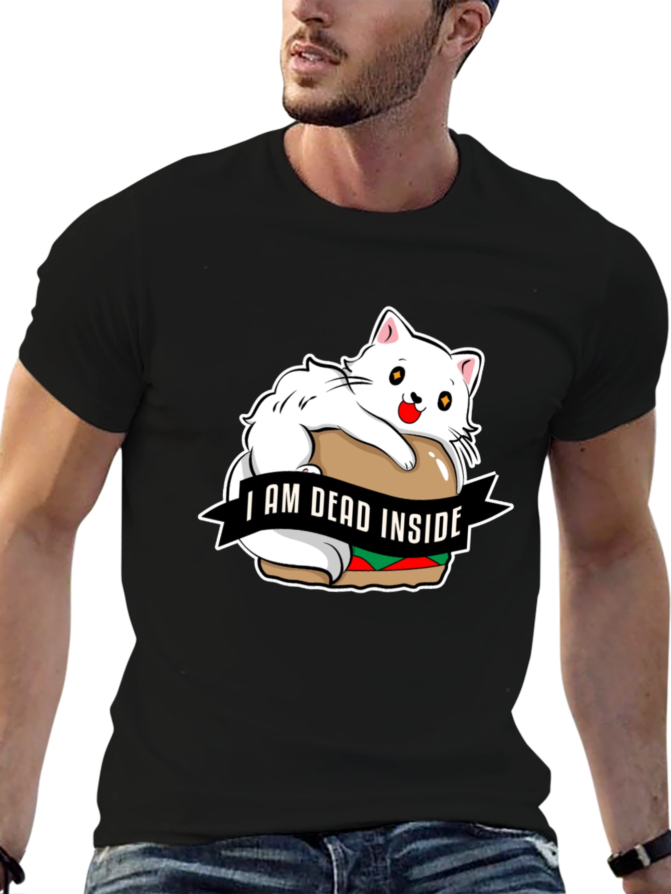 Black I Am Dead Inside Cat T-Shirt view 6
