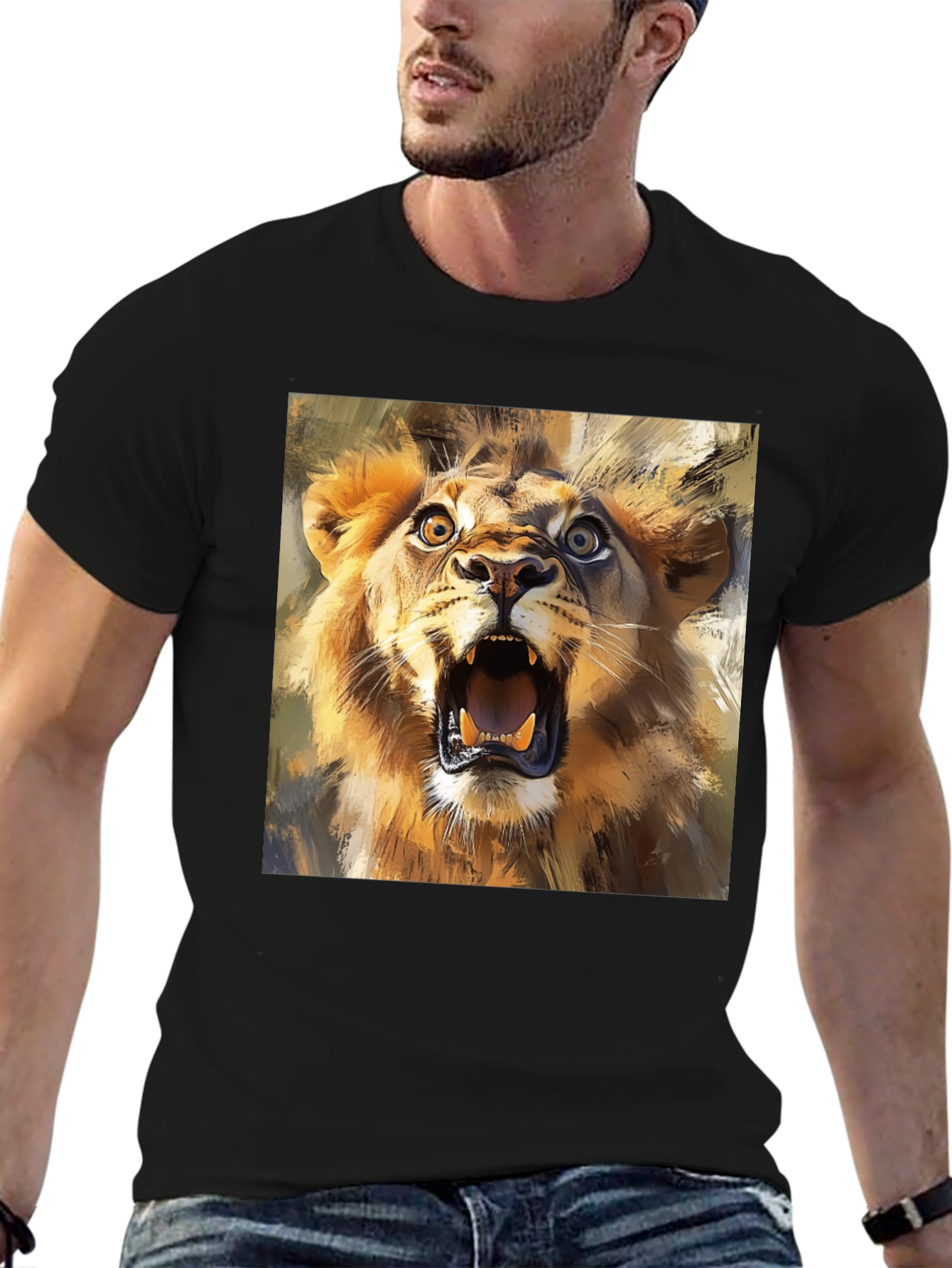 Black Roaring Lion Graphic Tee - Animal Print T-Shirt view 6