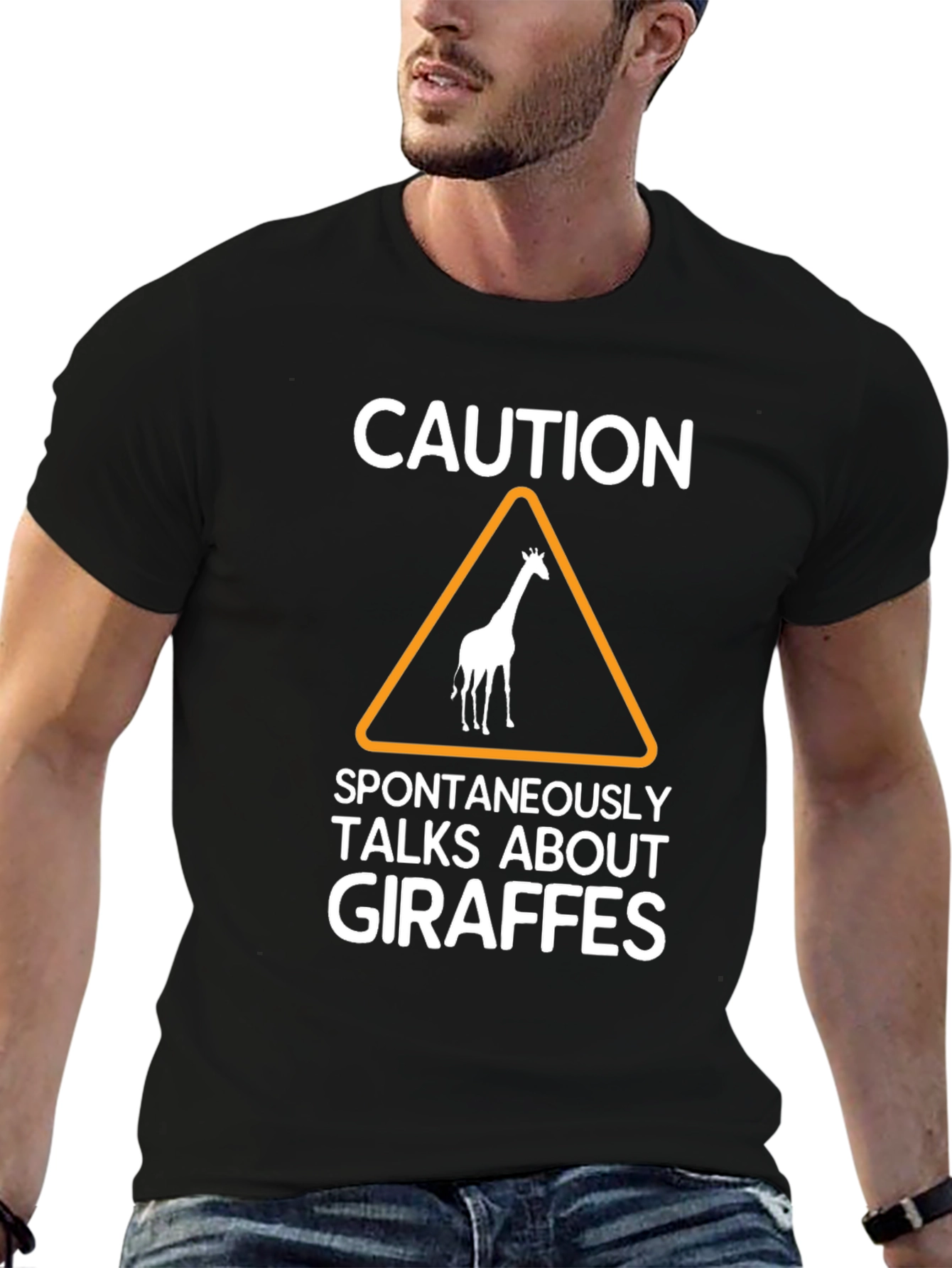 Black Caution: Giraffe Talks T-Shirt view 6