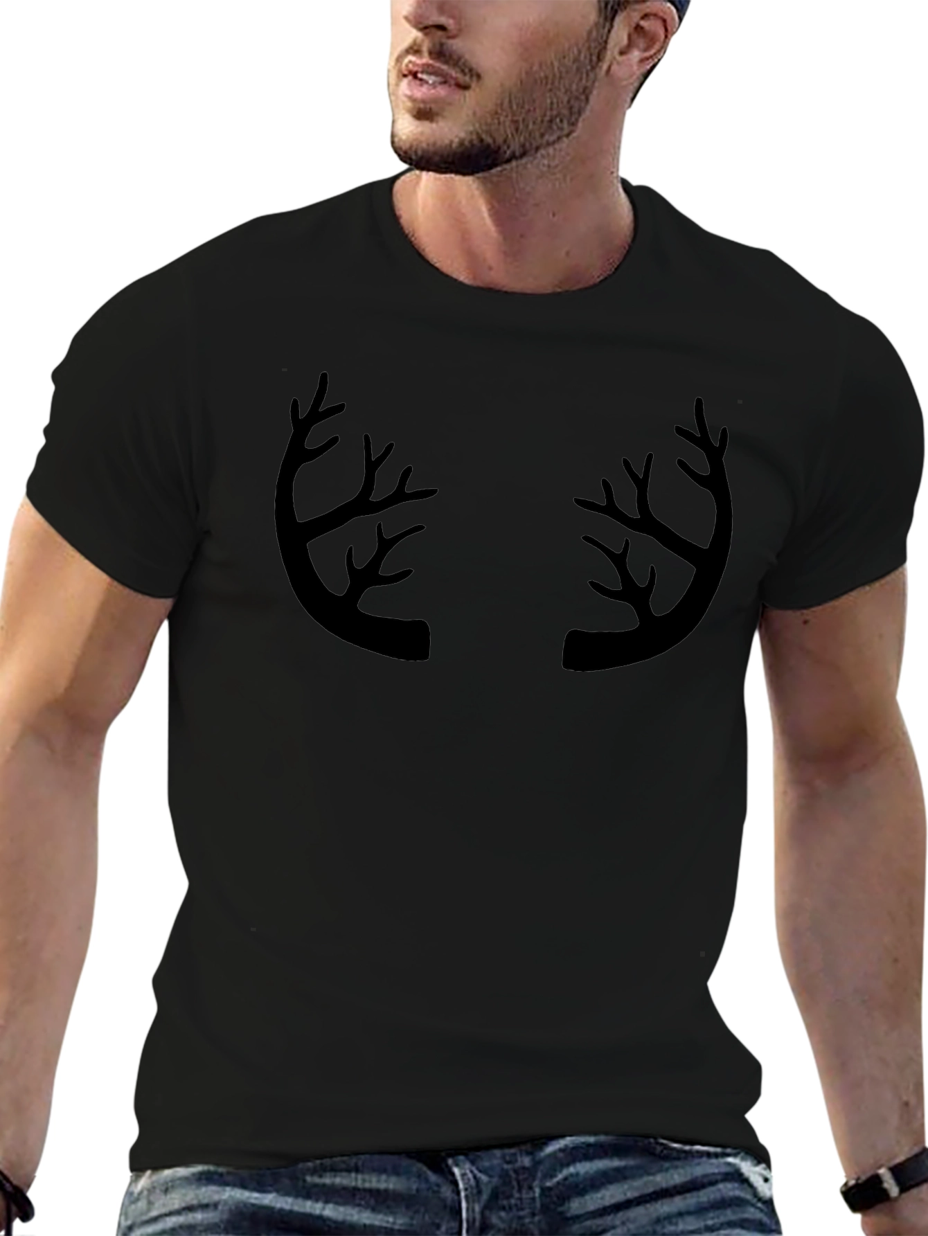 Black Antler Graphic Print Crew Neck T-Shirt view 6