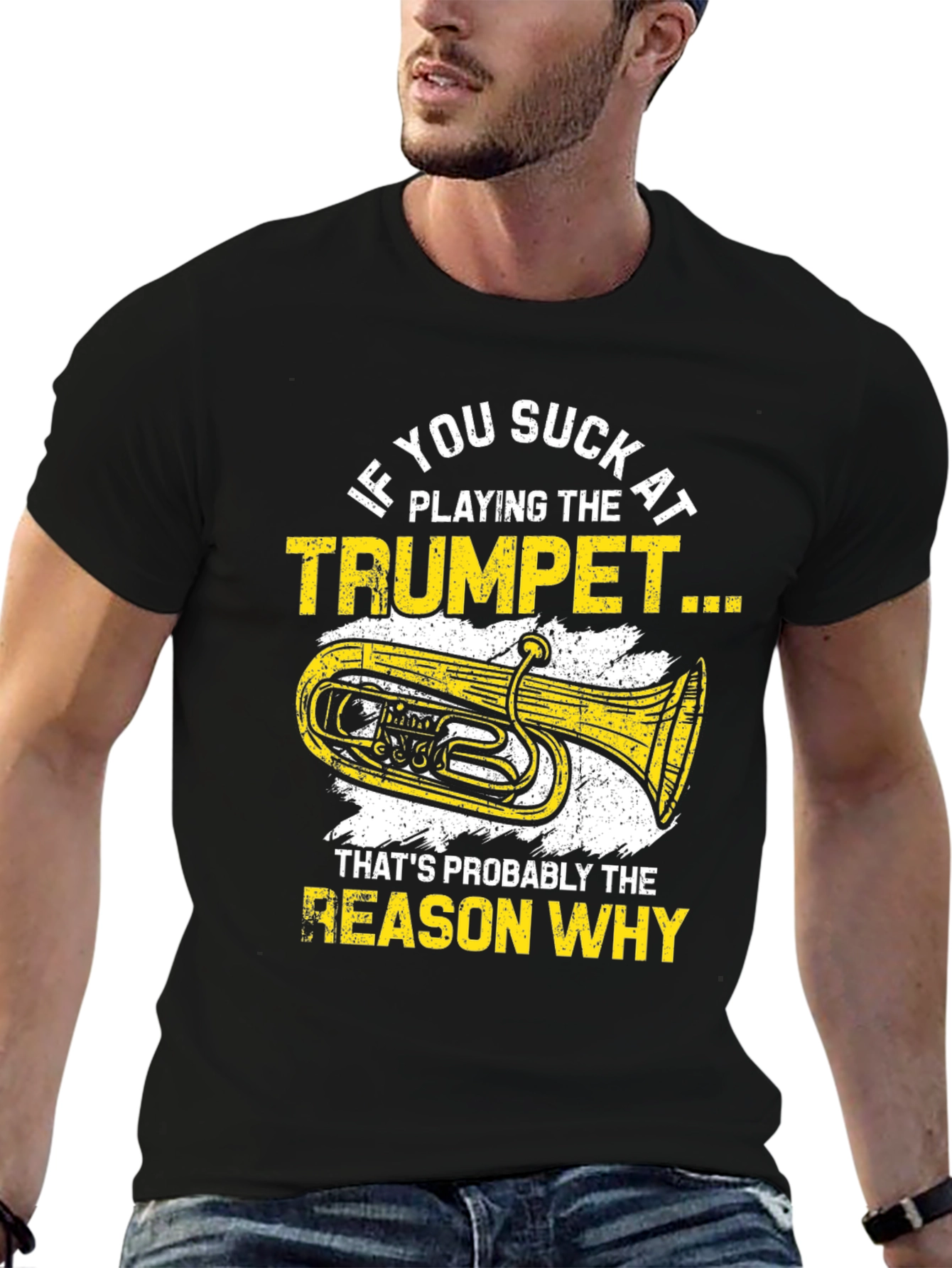 Black Funny Trumpet Player Graphic T-Shirt view 6