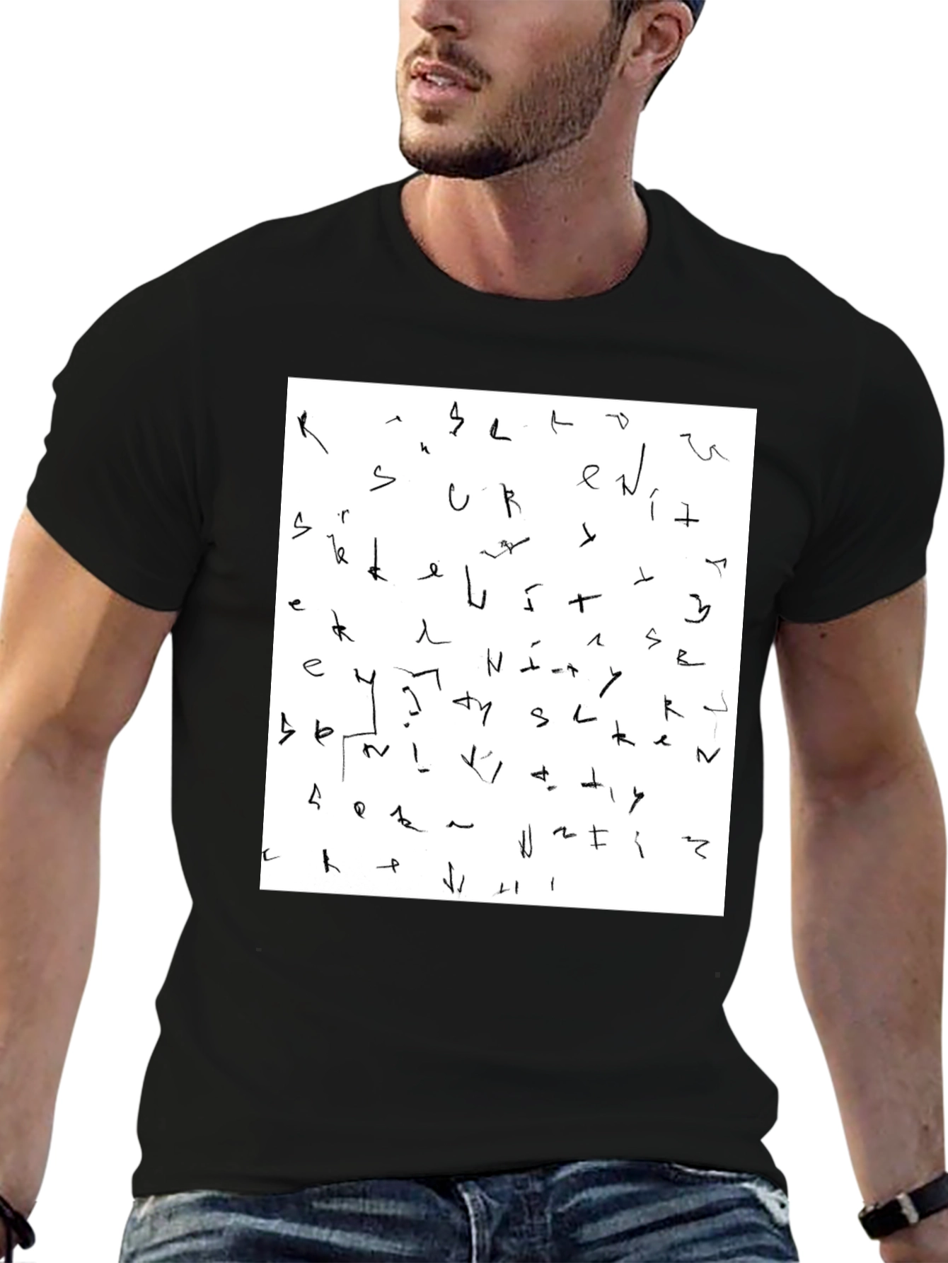 Black Abstract Scribble Print Black T-Shirt view 6