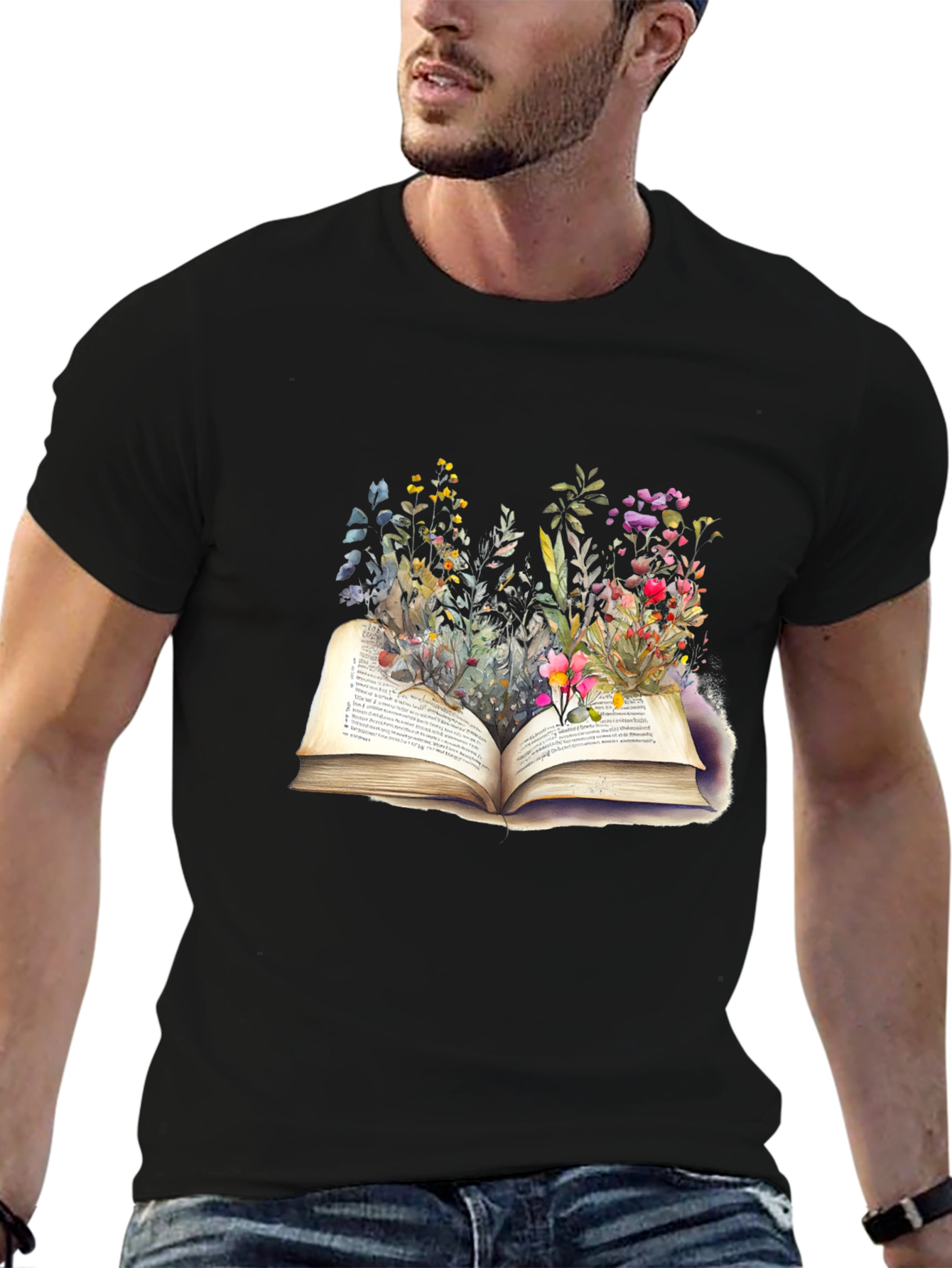 Black Floral Bookworm T-Shirt - Unisex view 6