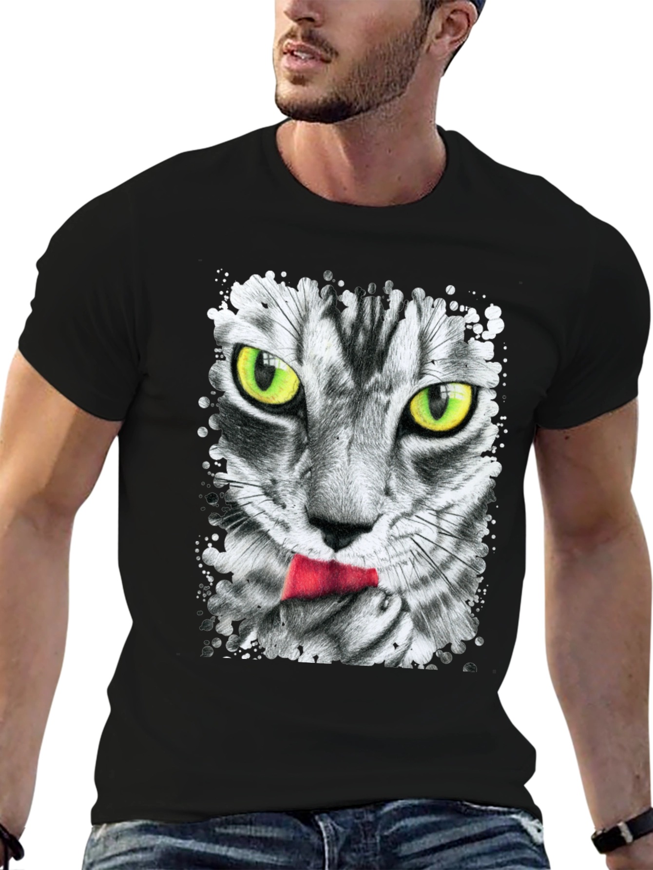 Black Cool Cat Tongue T-Shirt view 6