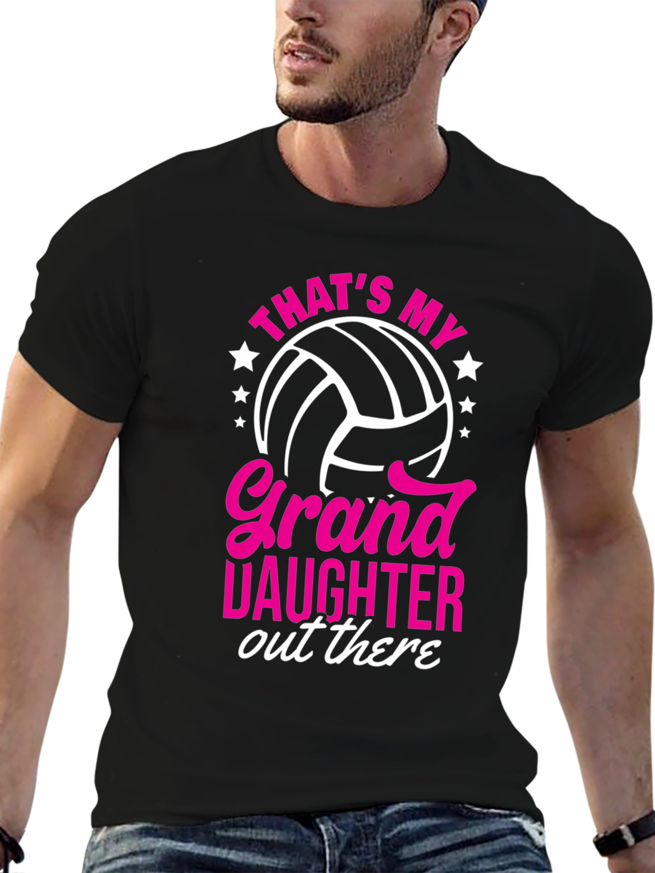 Black Granddaughter Volleyball Fan T-Shirt view 6