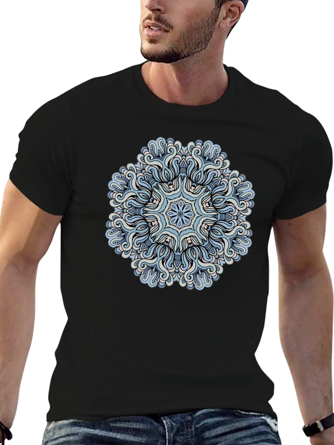Black Blue Mandala Graphic Tee - Men's Black T-Shirt view 6