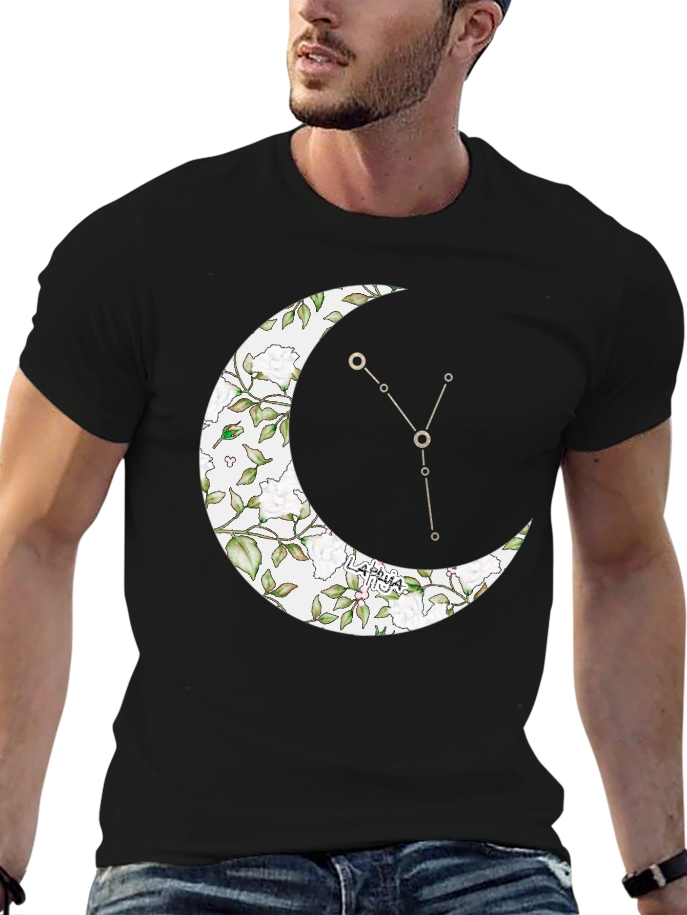 Black Crescent Moon Taurus Zodiac T-Shirt view 6