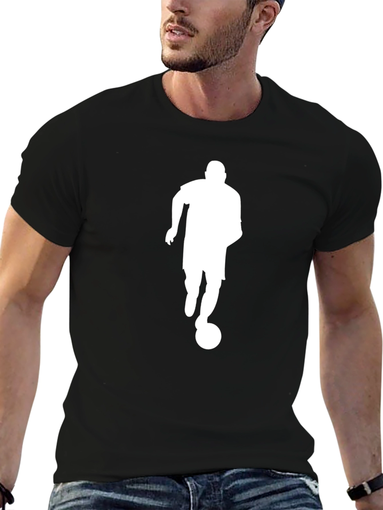 Black Soccer Player Silhouette Black T-Shirt view 6