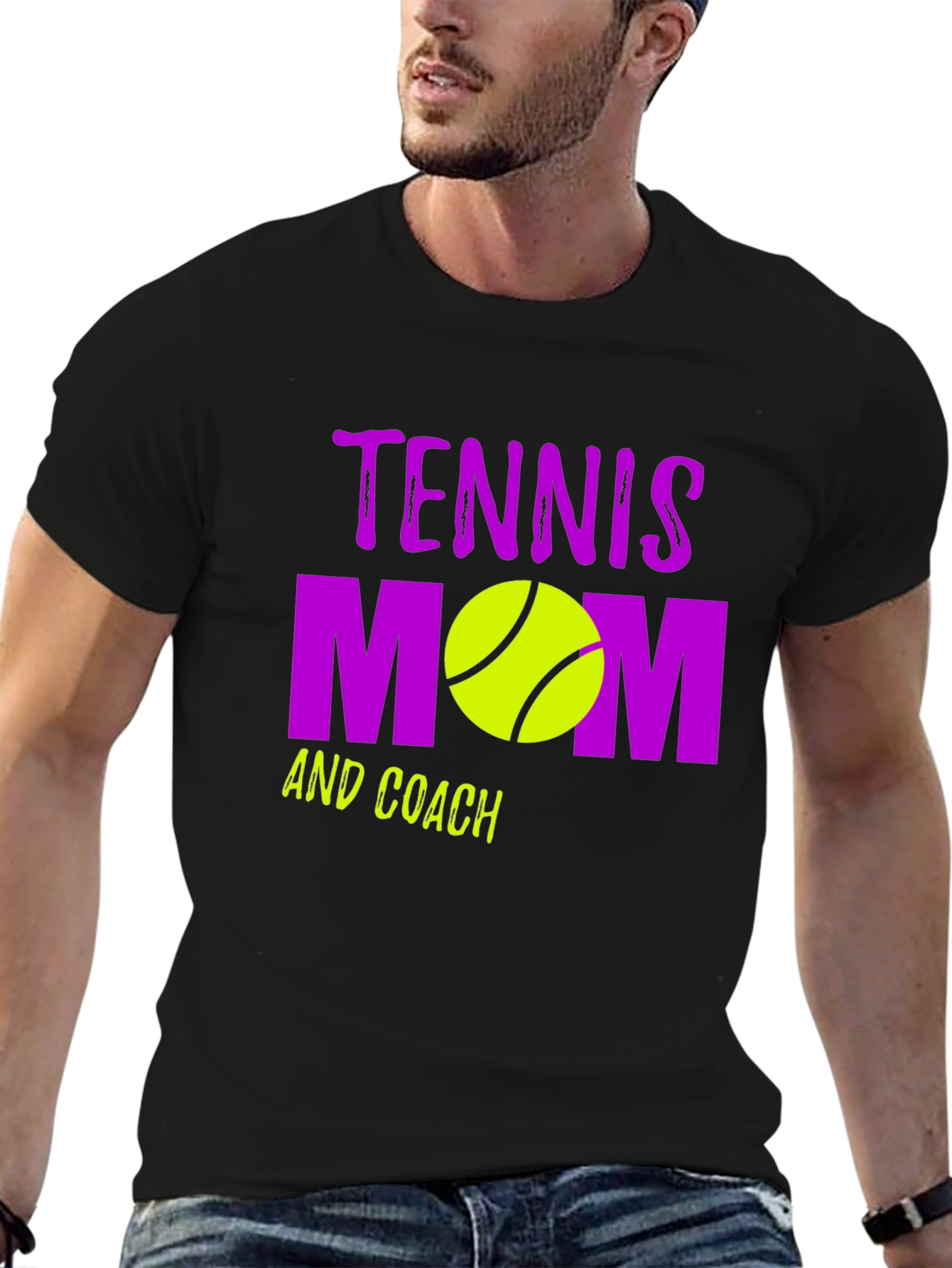 Black Tennis Mom and Coach Black Graphic T-Shirt view 6