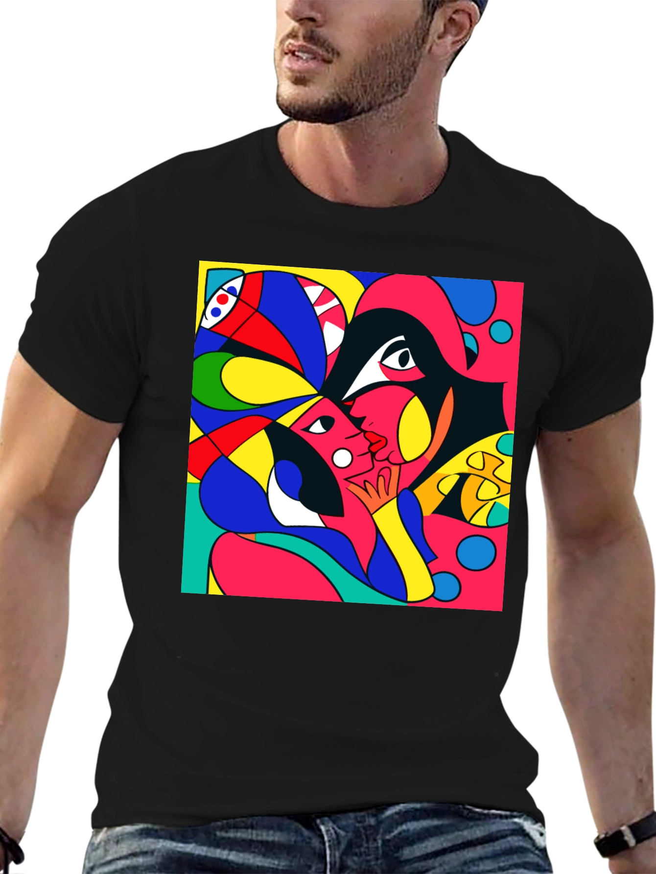 Black Abstract Art Graphic Tee - Modern Casual Style view 6