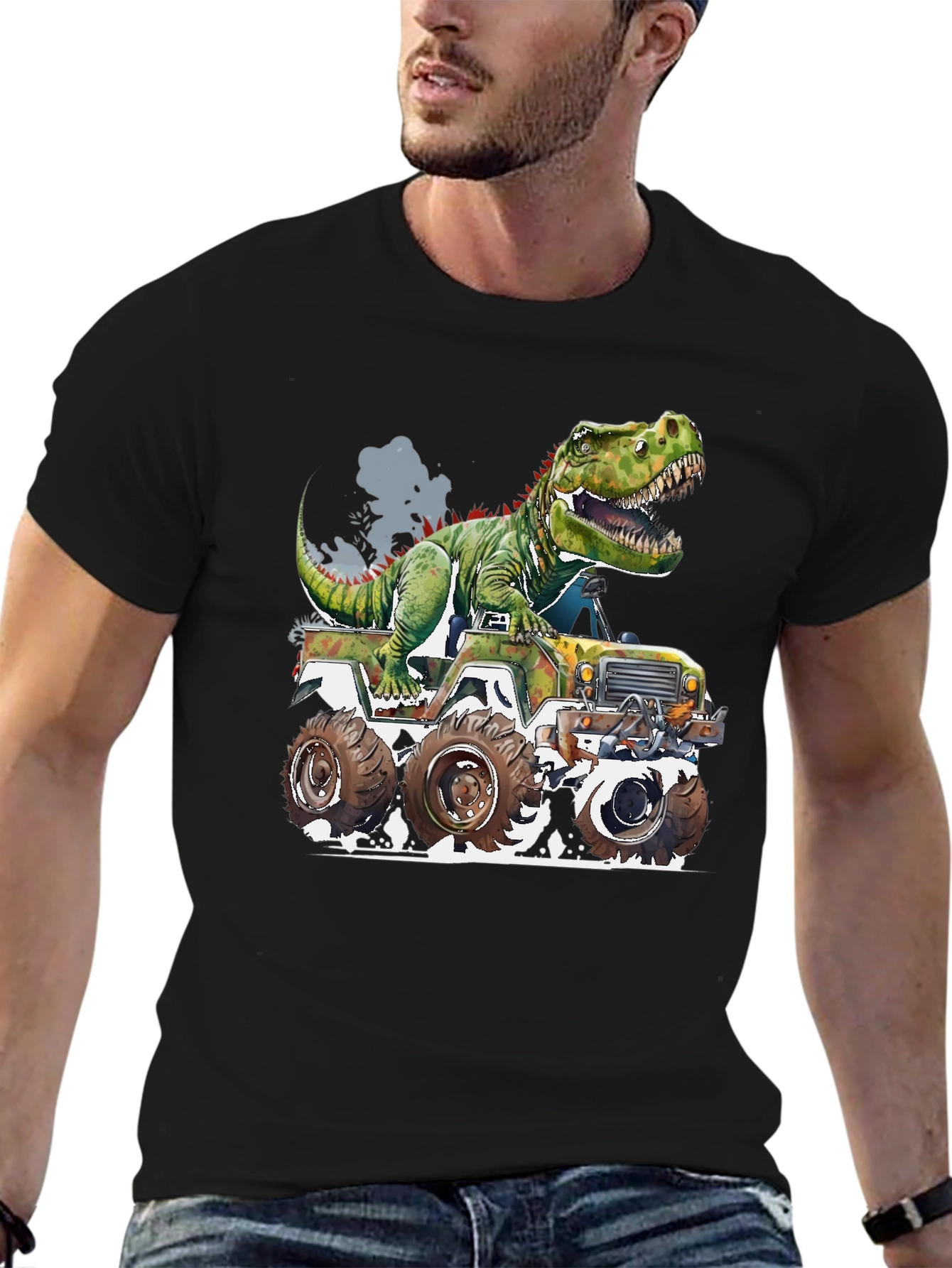 Black Dinosaur Monster Truck Graphic Tee view 6