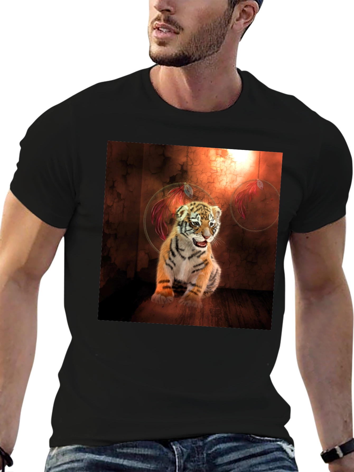 Black Tiger Cub Graphic Tee - Black Cotton Blend view 6