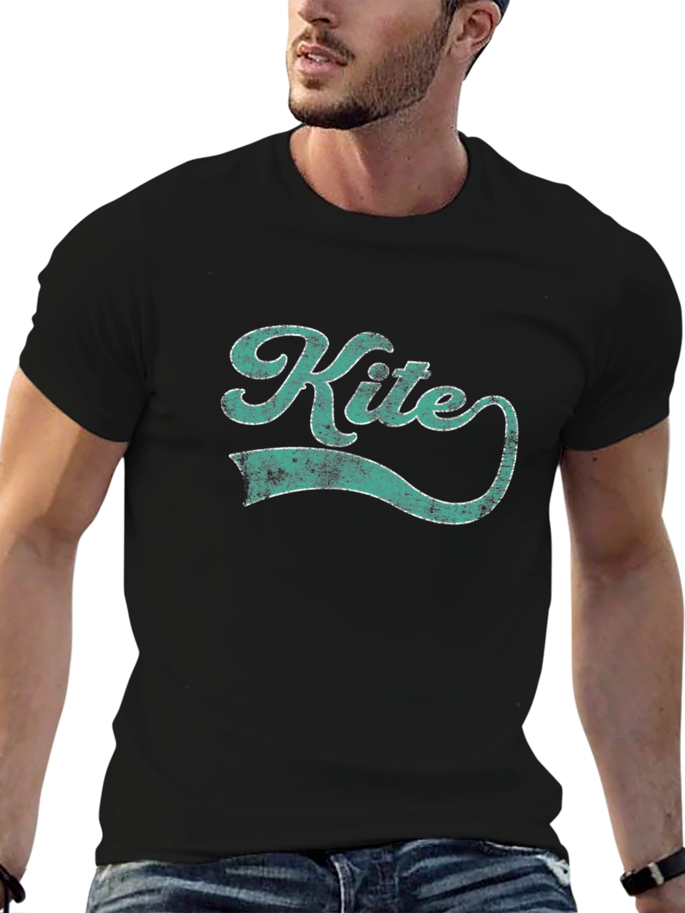 Black Retro Kite Graphic Tee - Vintage Style Black T-Shirt view 6