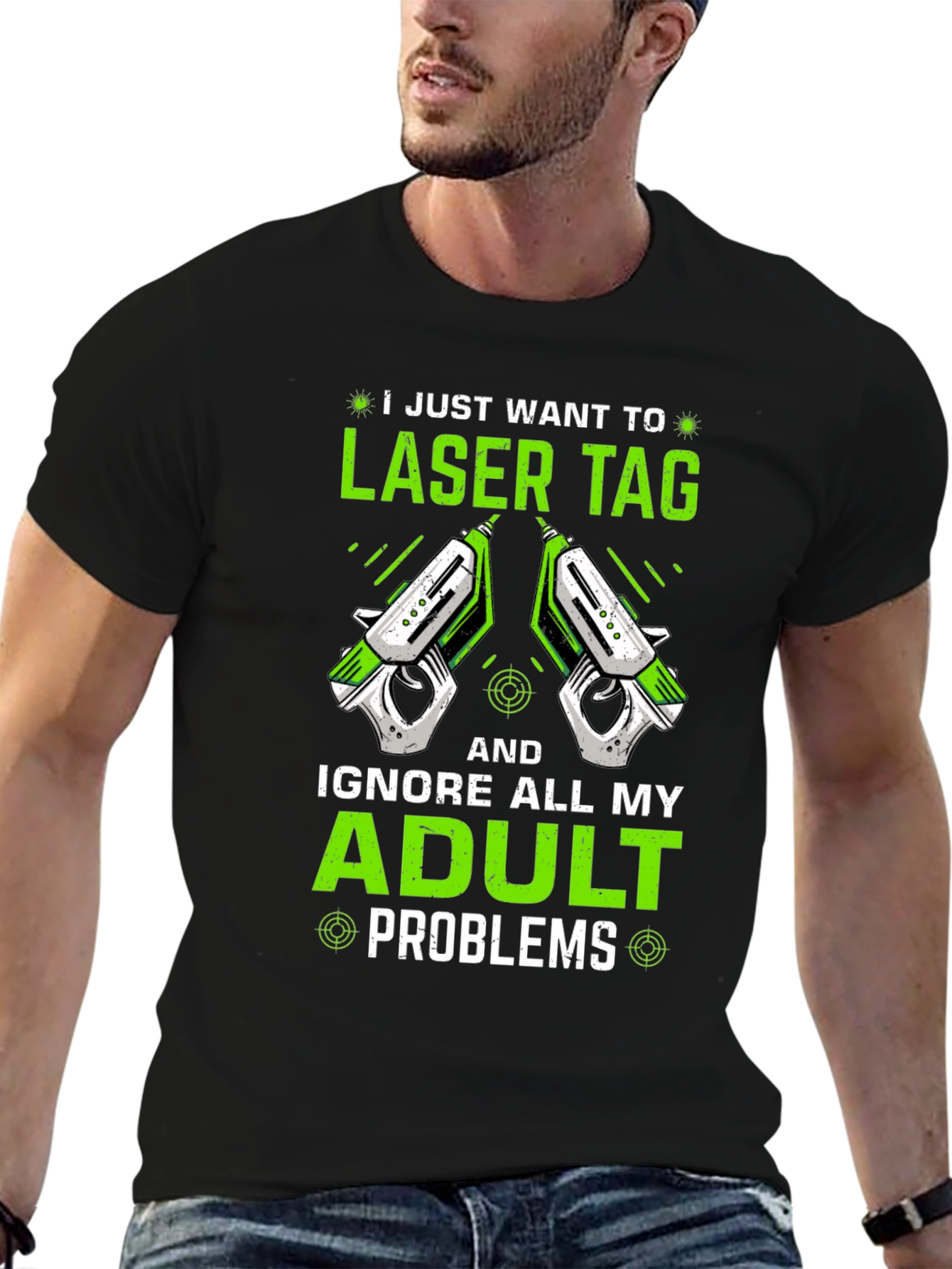 Black Laser Tag Adult Problems Graphic T-Shirt view 6