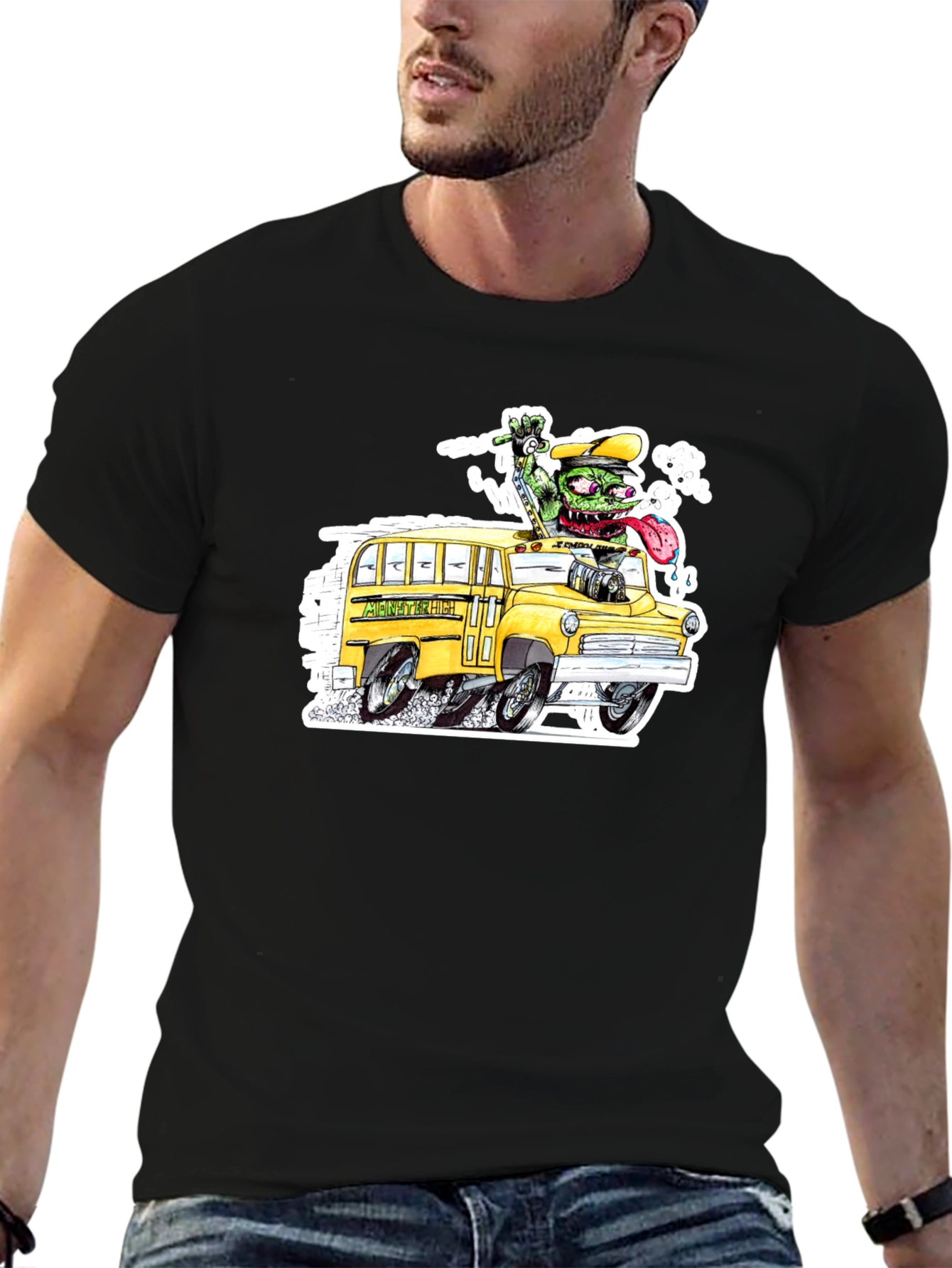 Black Monster School Bus Black T-Shirt view 6
