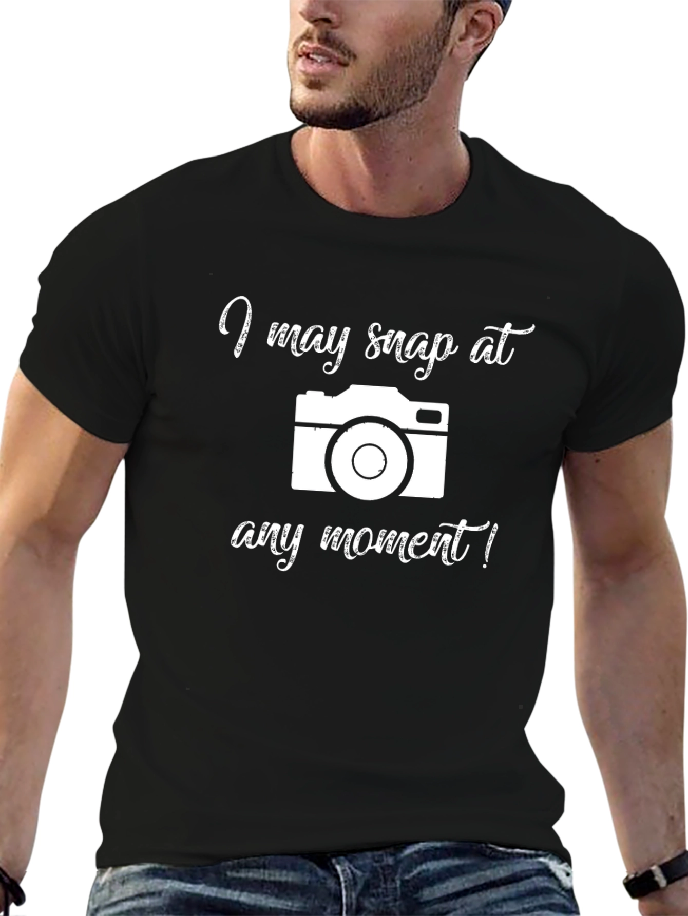 Black I May Snap At Any Moment Camera Graphic Tee view 6
