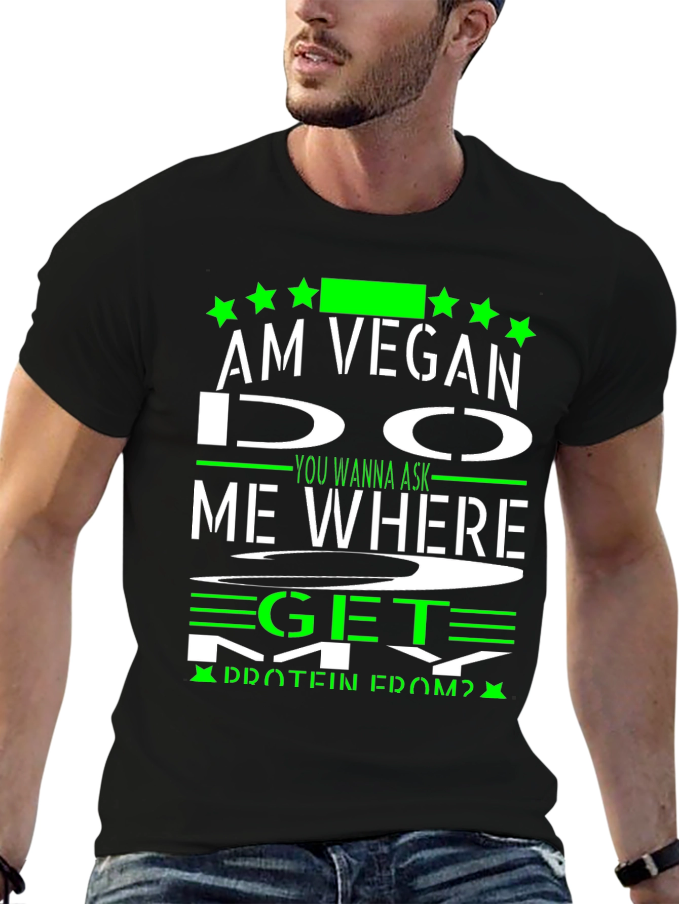 Black Vegan Protein T-Shirt - Funny Vegan Gift view 6