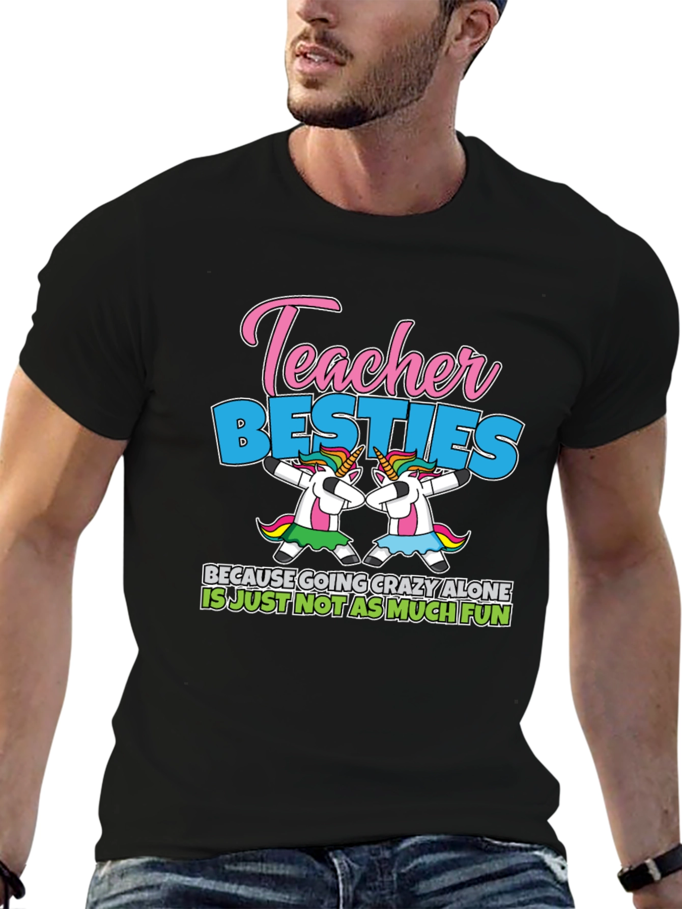 Black Teacher Besties Unicorn T-Shirt view 6