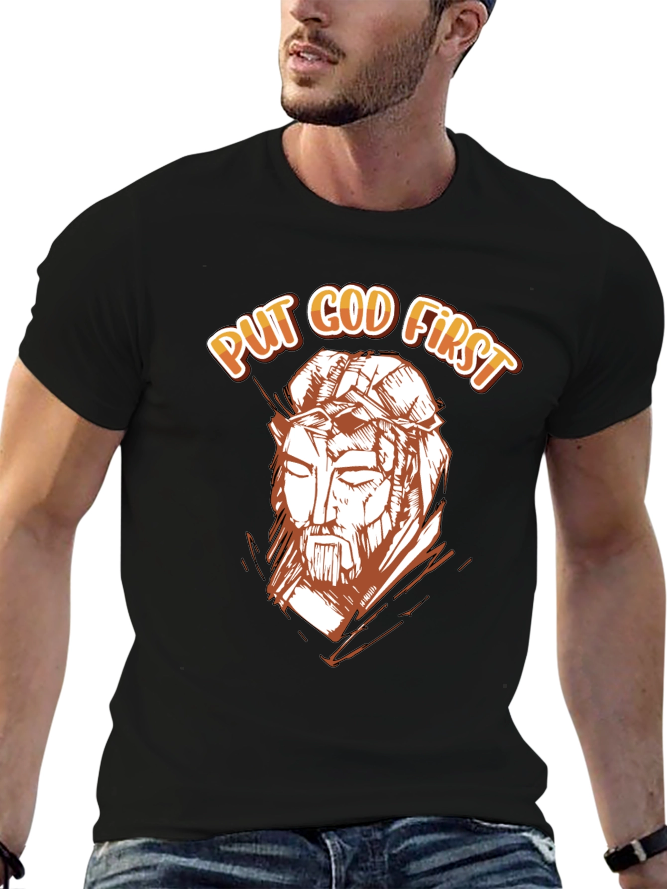 Black Put God First Graphic Tee - Religious T-Shirt view 6