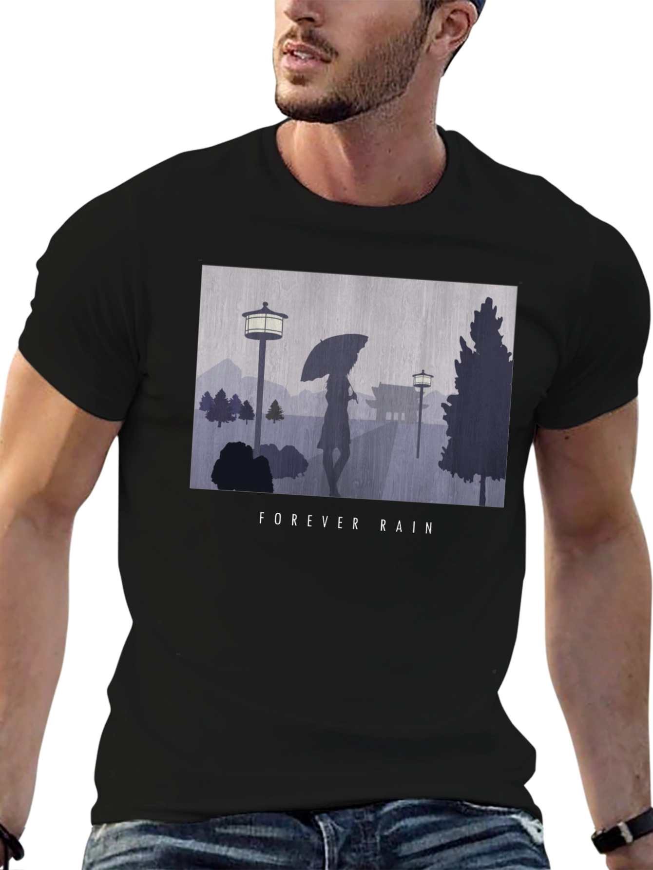 Black Forever Rain Graphic Tee - Unisex Black T-Shirt view 6
