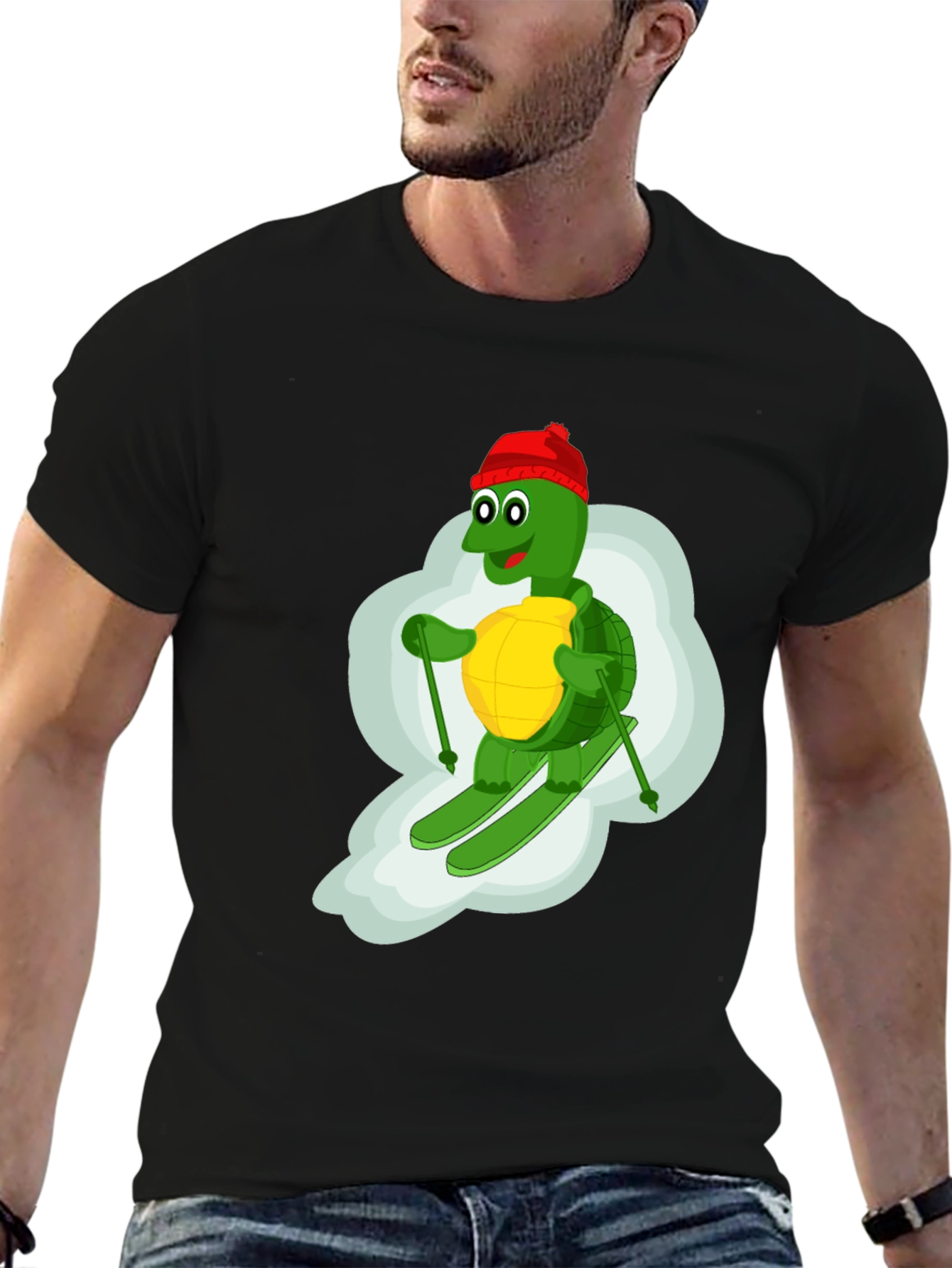 Black Skiing Turtle T-Shirt - Fun Cartoon Graphic Tee view 6