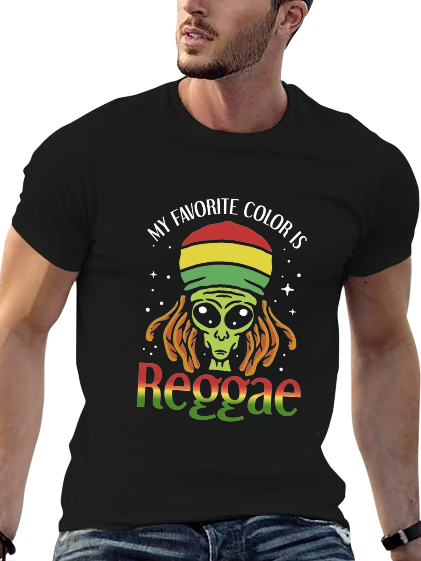Black Reggae Alien Graphic T-Shirt - My Favorite Color view 6