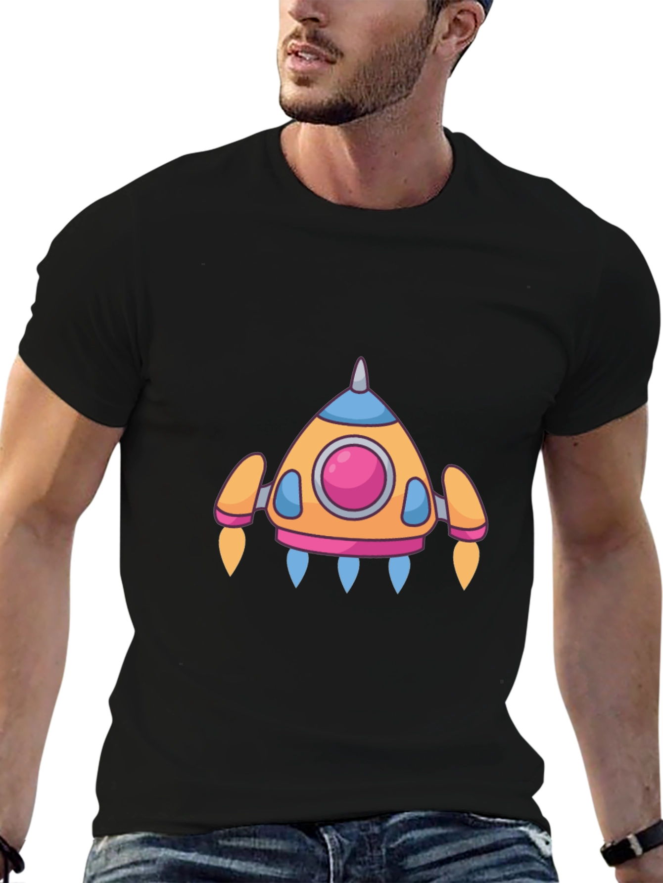 Black Cartoon Rocket T-Shirt - Soft Cotton Blend view 6