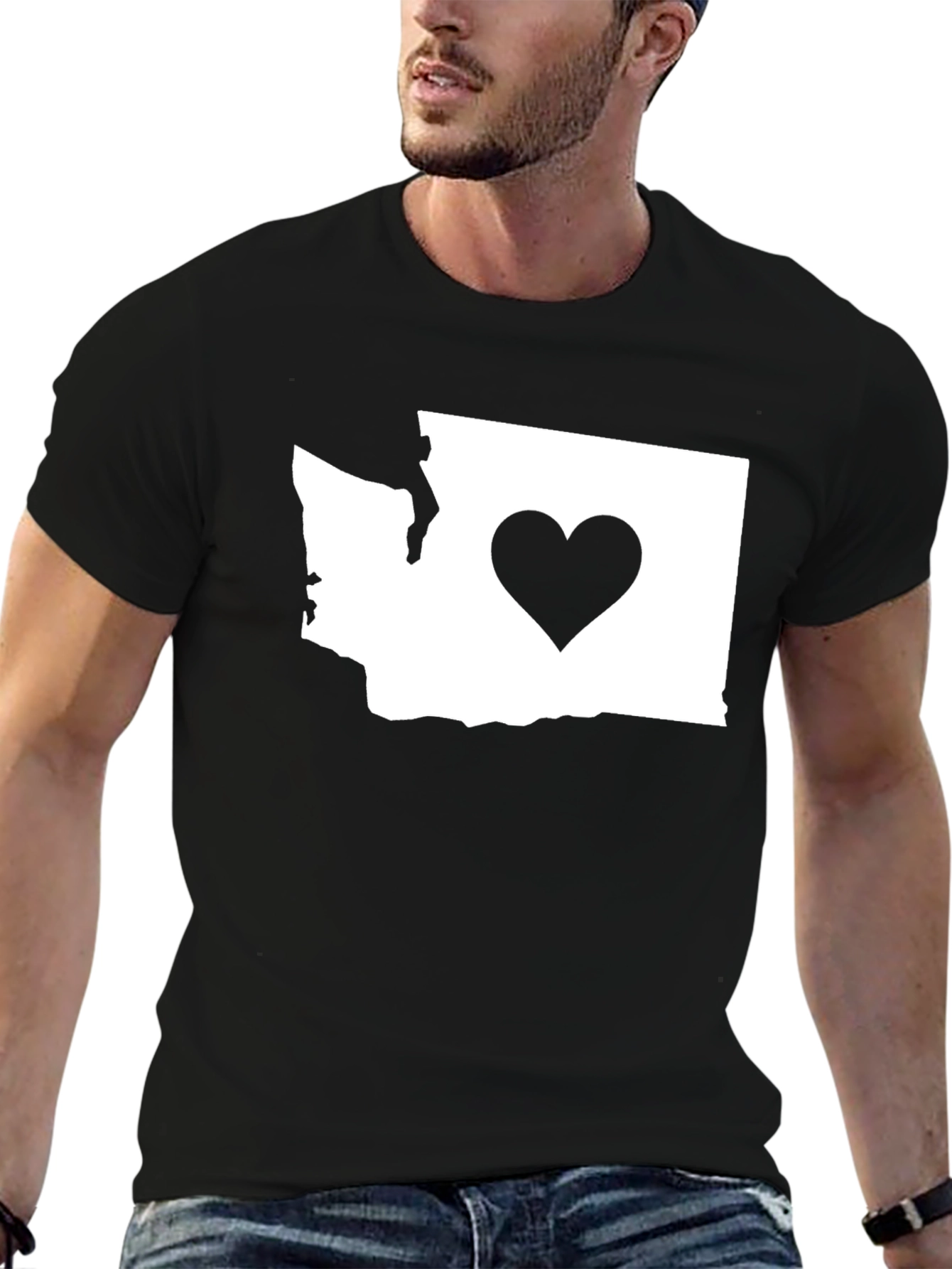 Black Washington State Heart T-Shirt - Black view 6