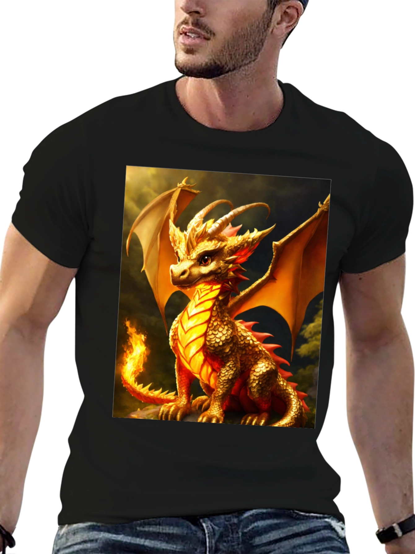 Black Dragon Graphic Tee - Black Cotton Blend T-Shirt view 6