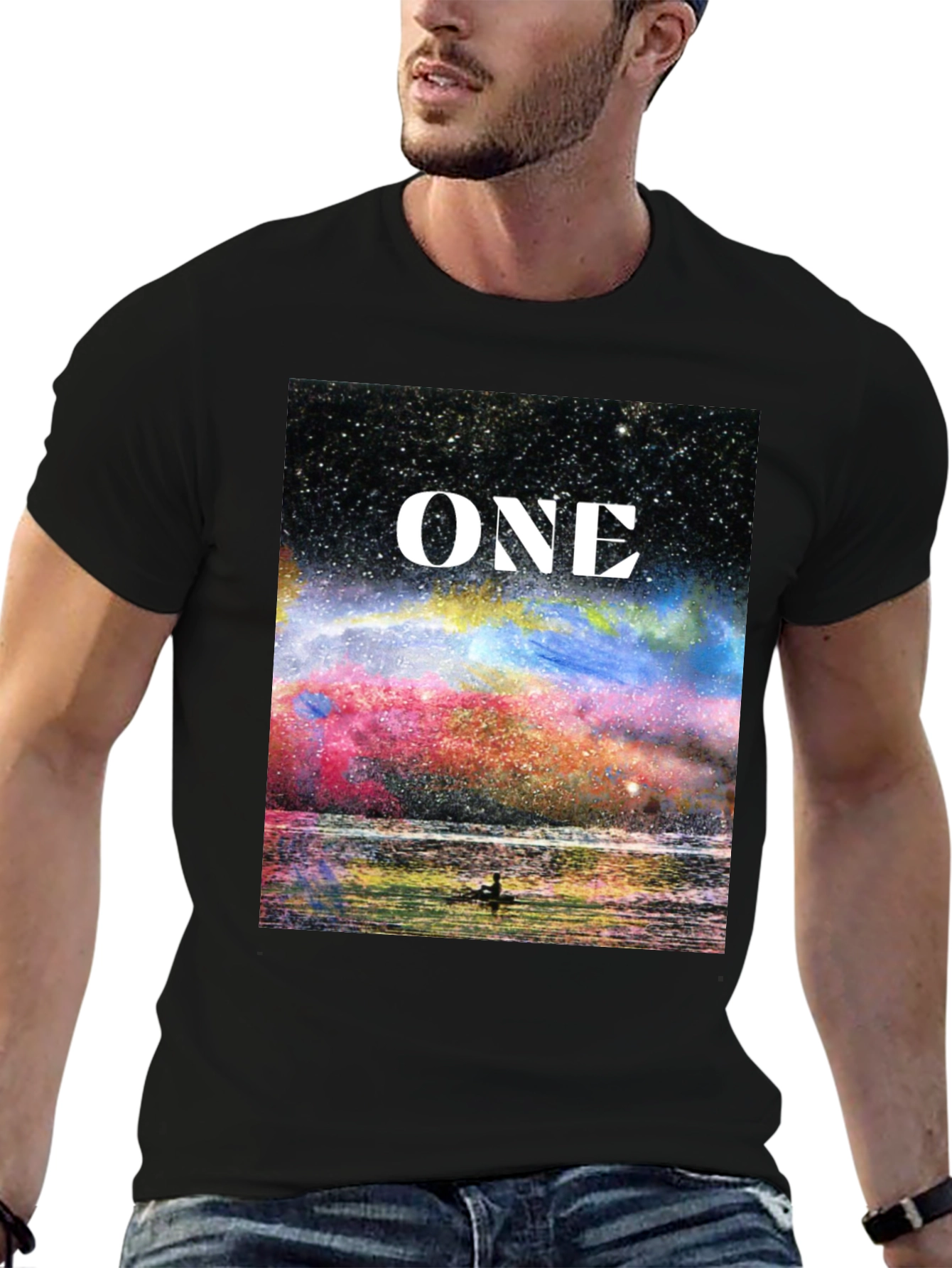 Black One Galaxy T-Shirt - Celestial Design Black Tee view 6