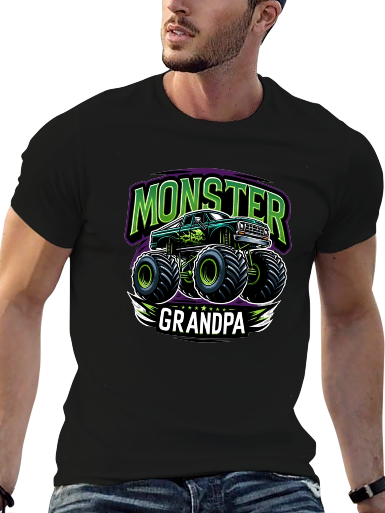 Black Monster Truck Grandpa T-Shirt view 6