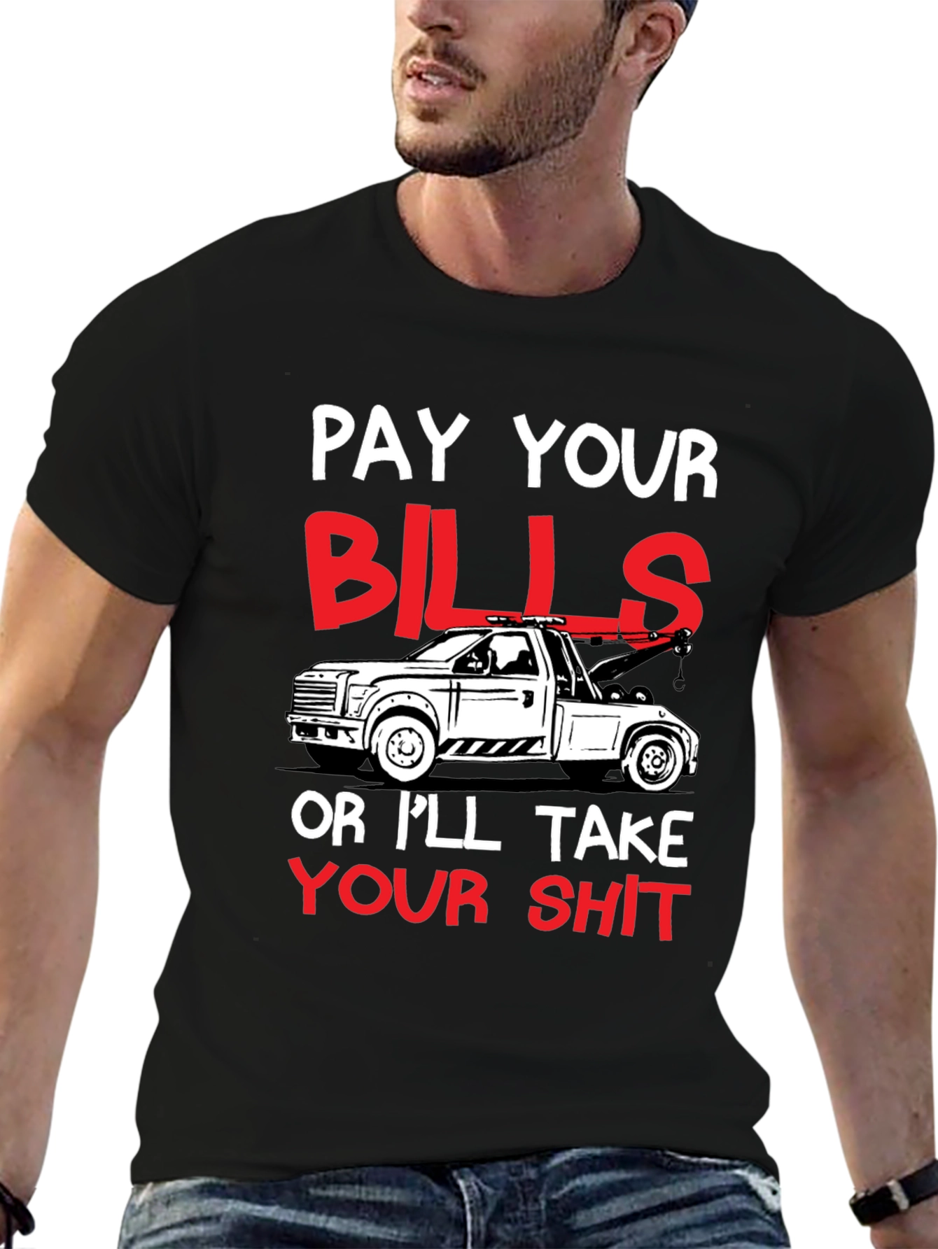 Black Pay Your Bills Tow Truck Graphic Tee view 6