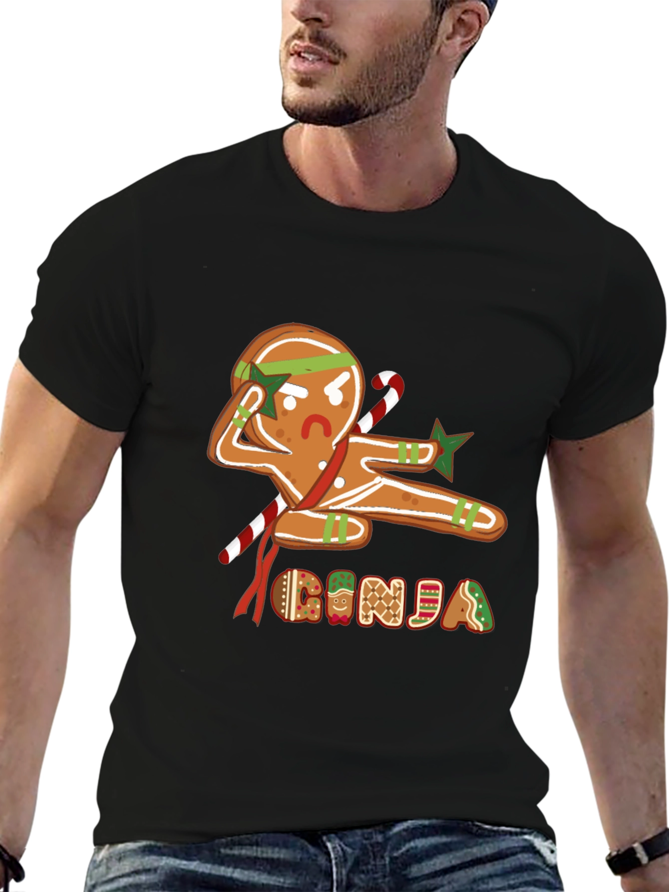 Black Gingerbread Ninja Graphic T-Shirt - Holiday Fun view 6